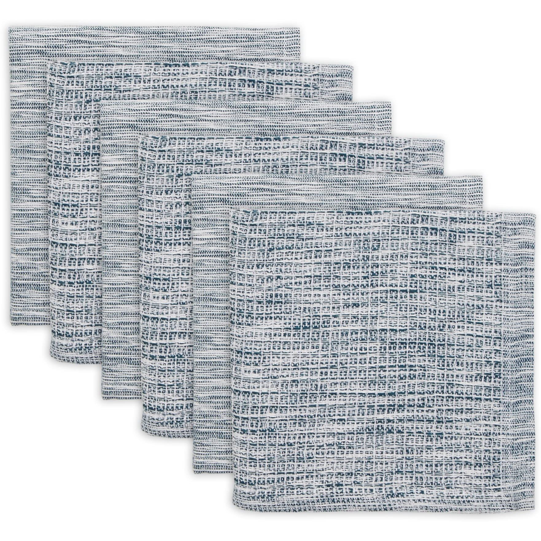 TEAL GREEN/OFF-WHITE ASST RECYCLED COTTON DISHCLOTH SET/6