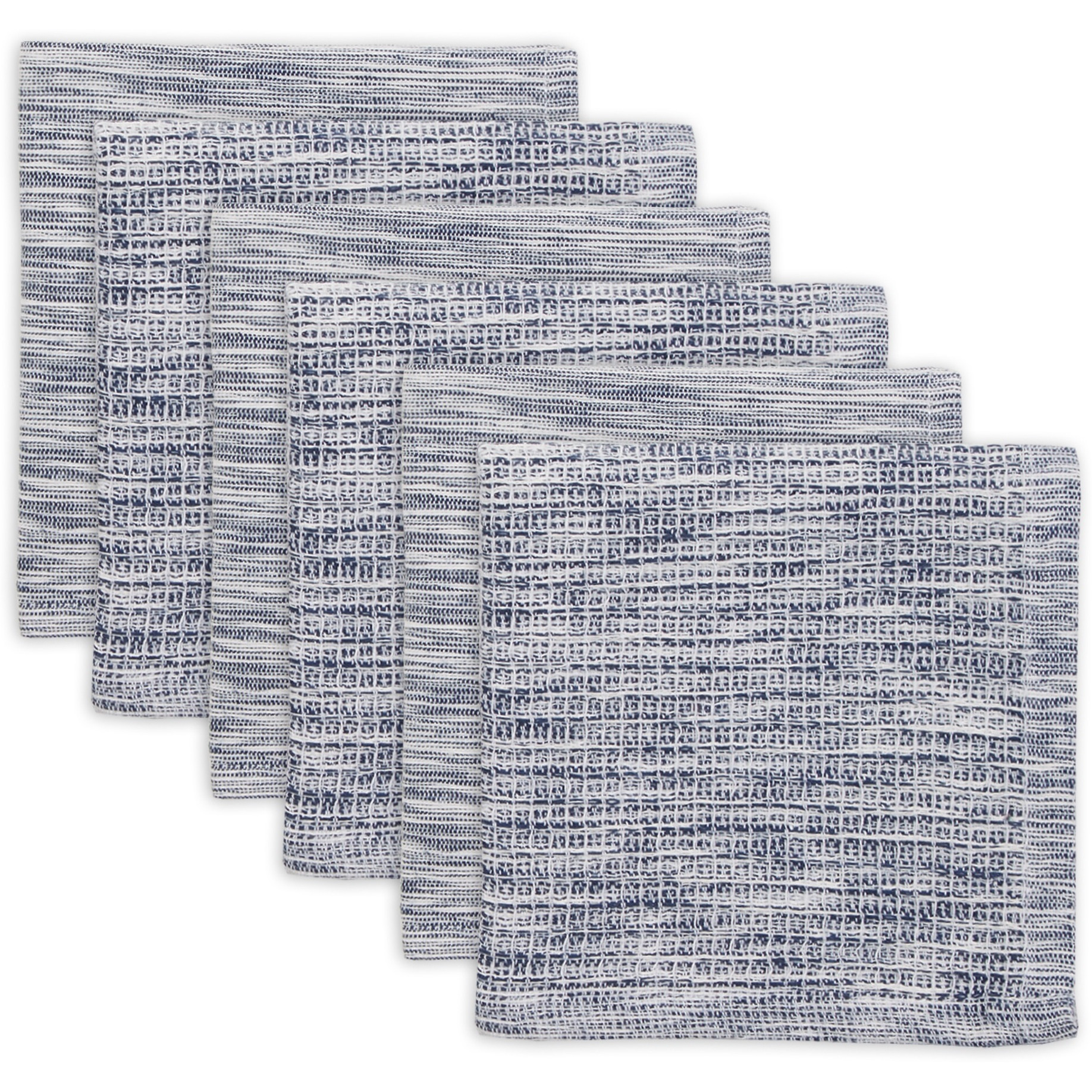 NAVY/OFF-WHITE ASST RECYCLED COTTON DISHCLOTH SET/6