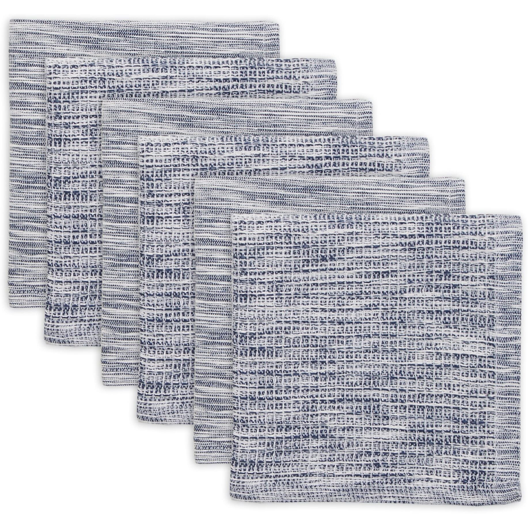 NAVY/OFF-WHITE ASST RECYCLED COTTON DISHCLOTH SET/6