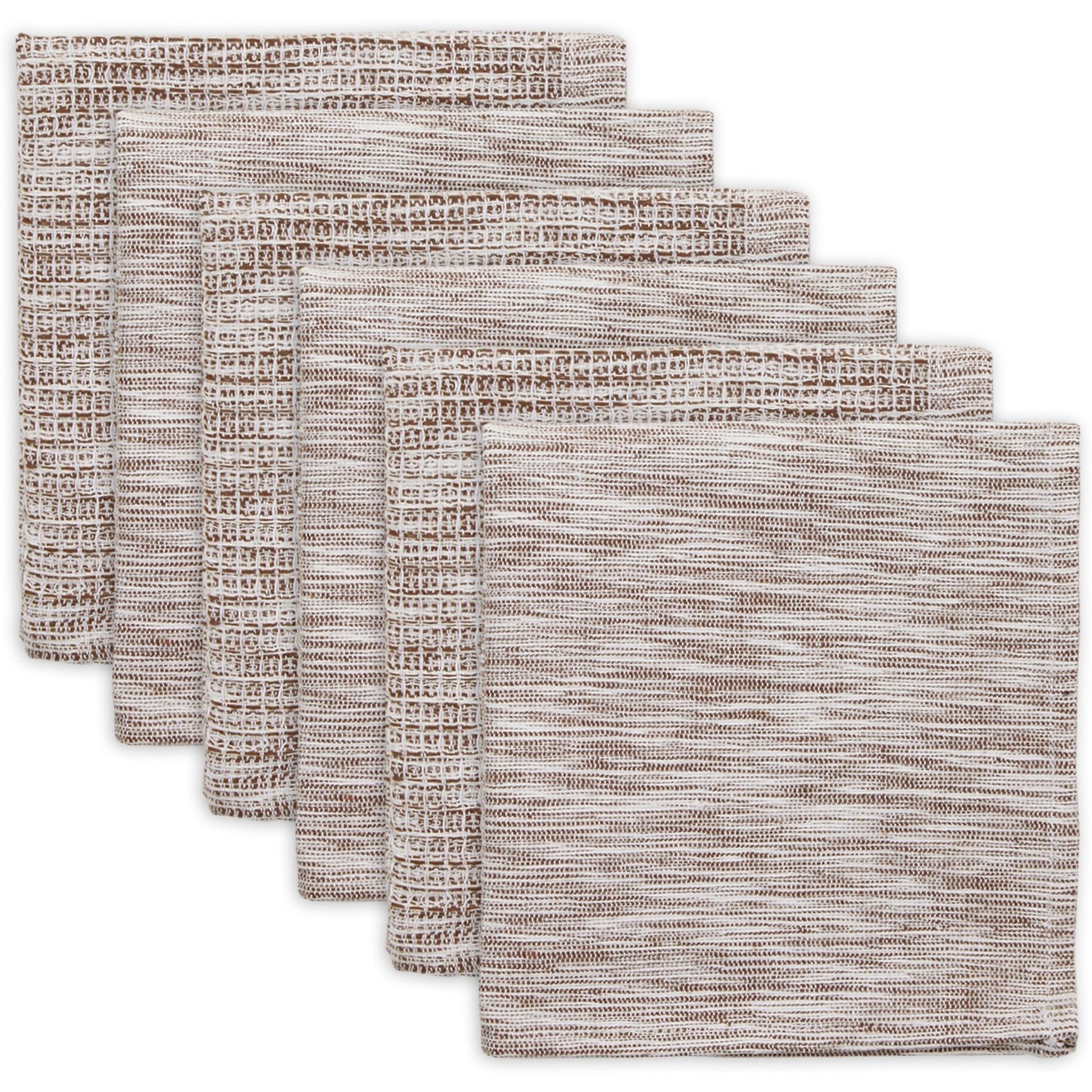 LEATHER BROWN/OFF-WHITE ASST RECYCLED COTTON DISHCLOTH SET/6