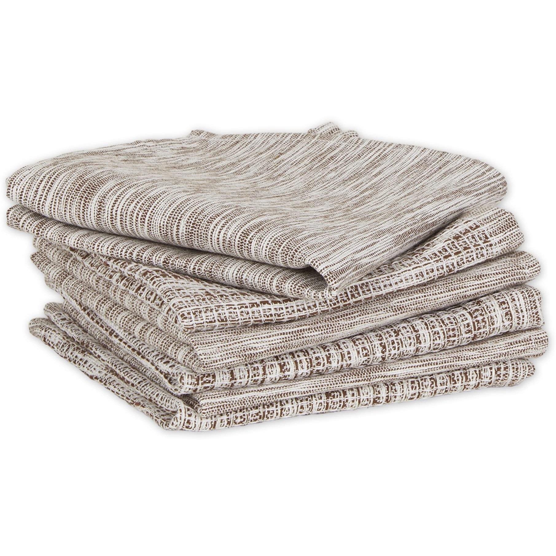 LEATHER BROWN/OFF-WHITE ASST RECYCLED COTTON DISHCLOTH SET/6