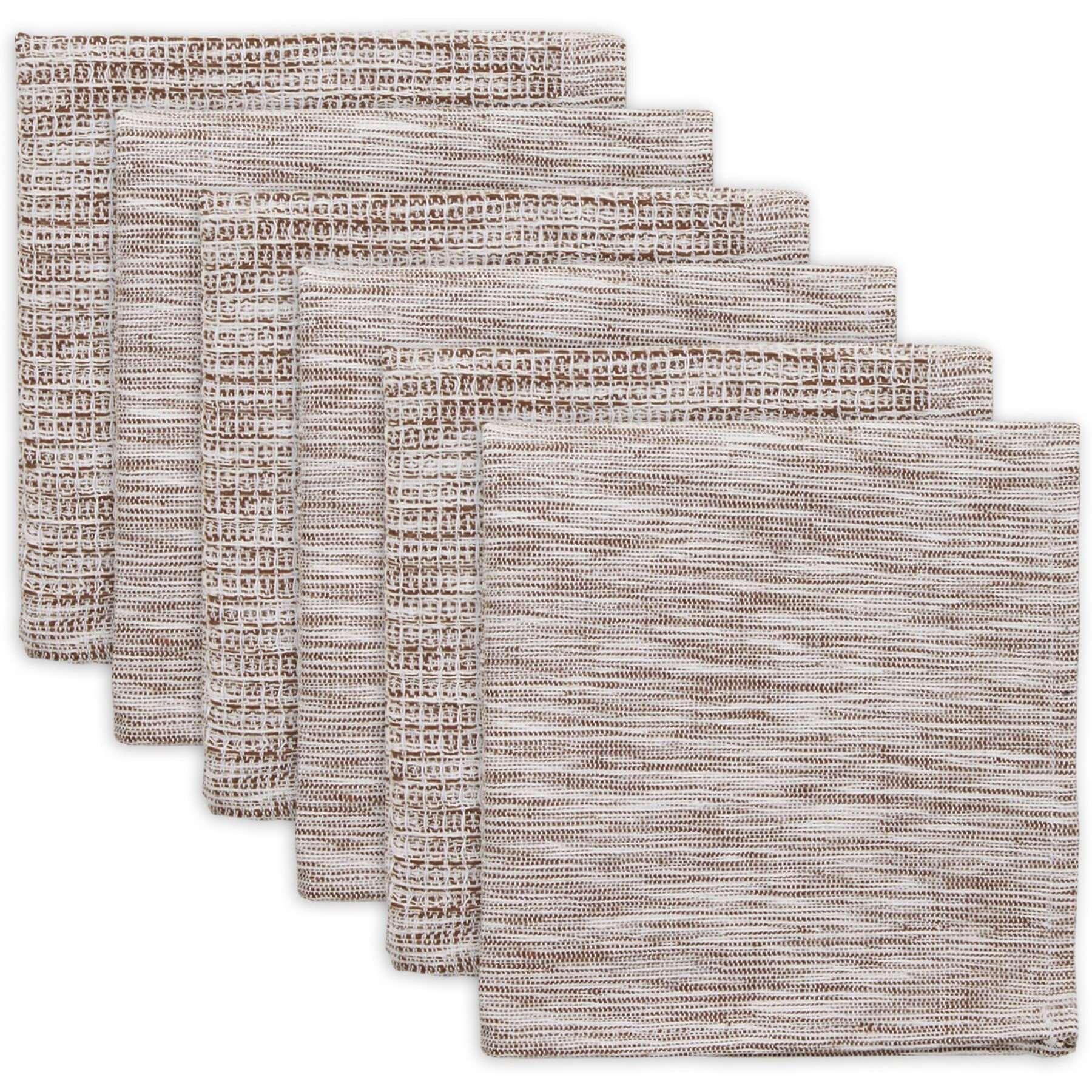 LEATHER BROWN/OFF-WHITE ASST RECYCLED COTTON DISHCLOTH SET/6