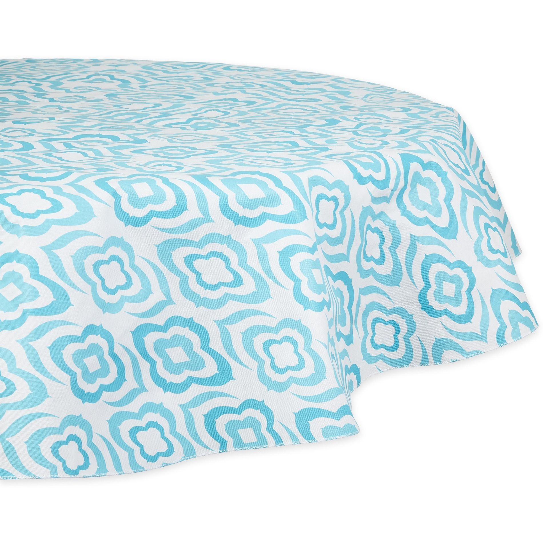 BLUE IKAT VINYL TABLECLOTH 70 ROUND