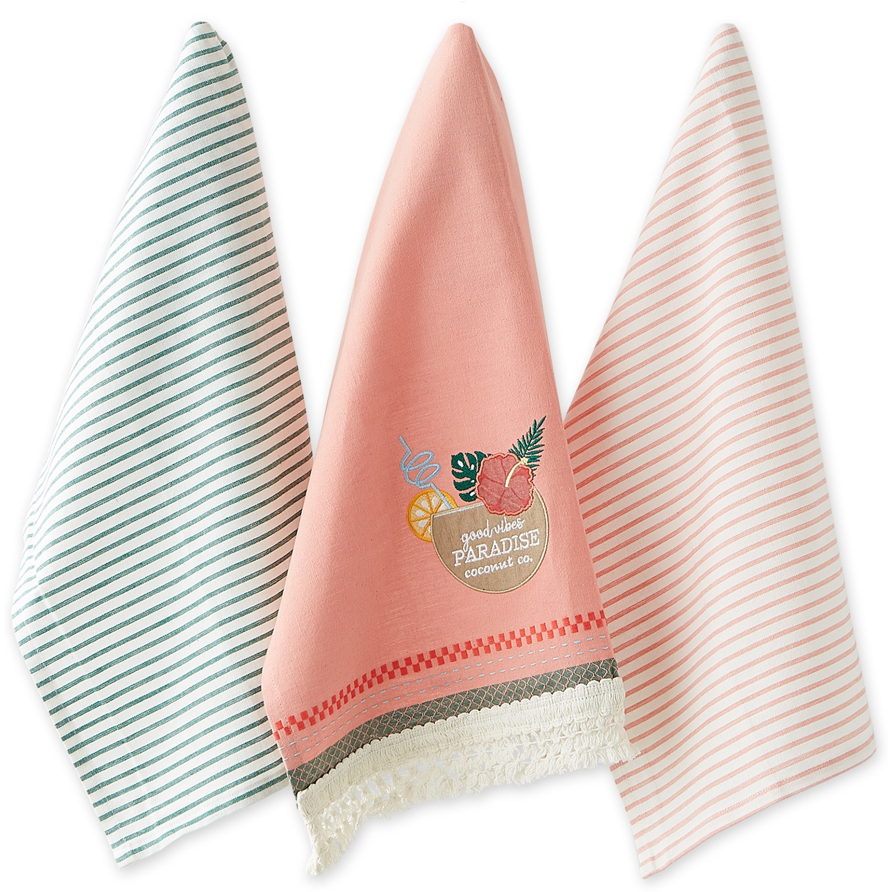 PARADISE COCONUT DRINK EMBELLISHED DISHTOWEL SET/3