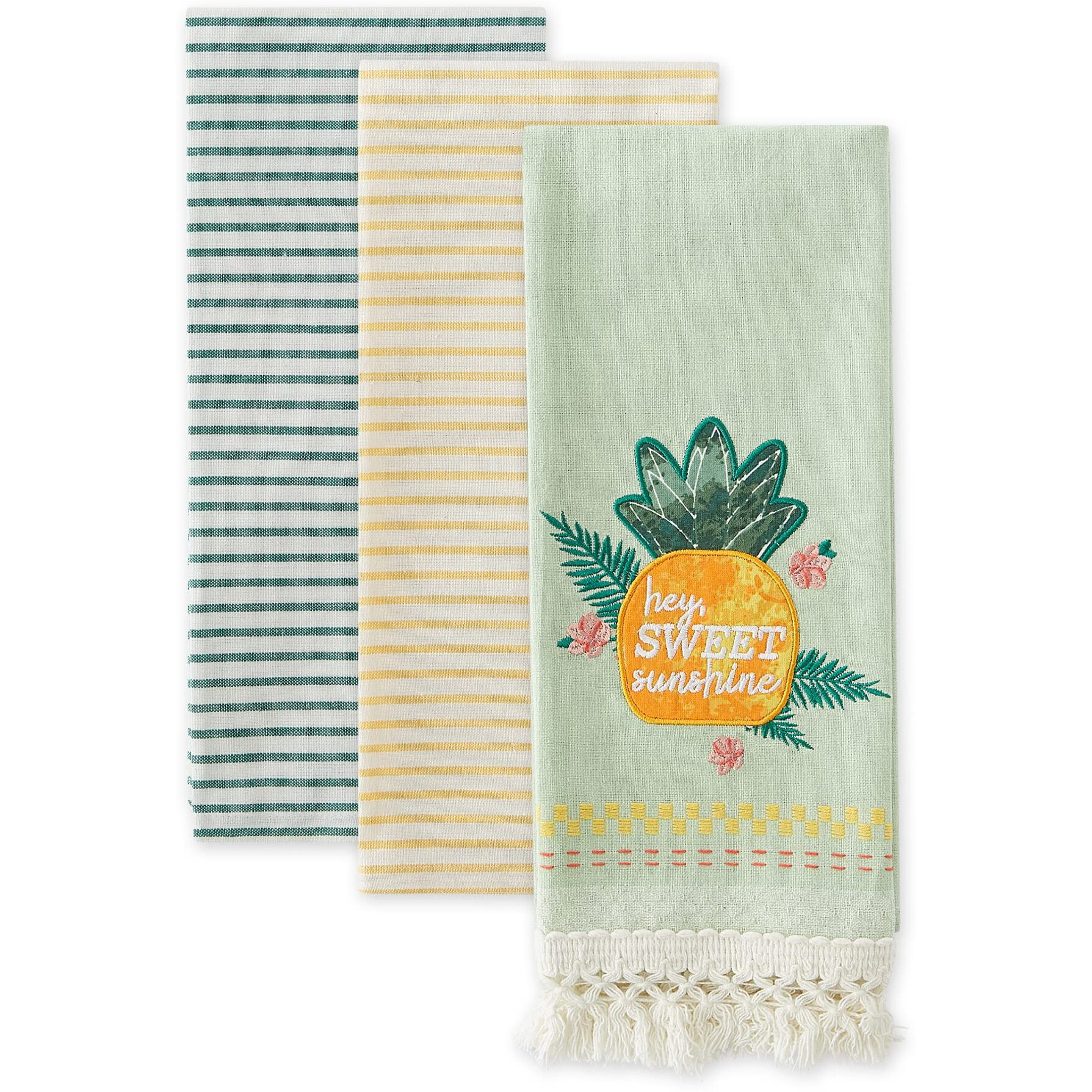 SWEET PINEAPPLE EMBELLISHED DISHTOWEL SET/3