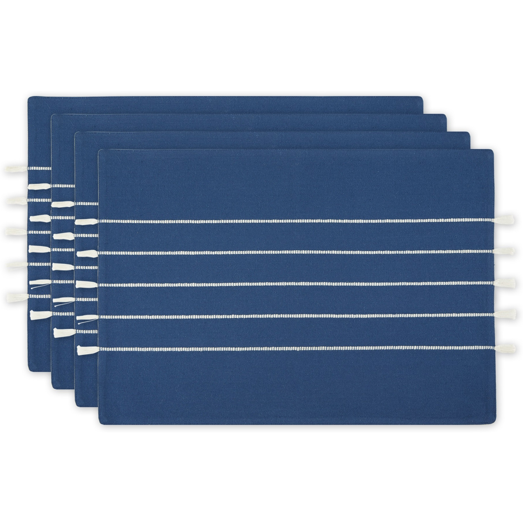NAVY/OFF-WHITE STRIPE TASSEL PLACEMAT SET/4