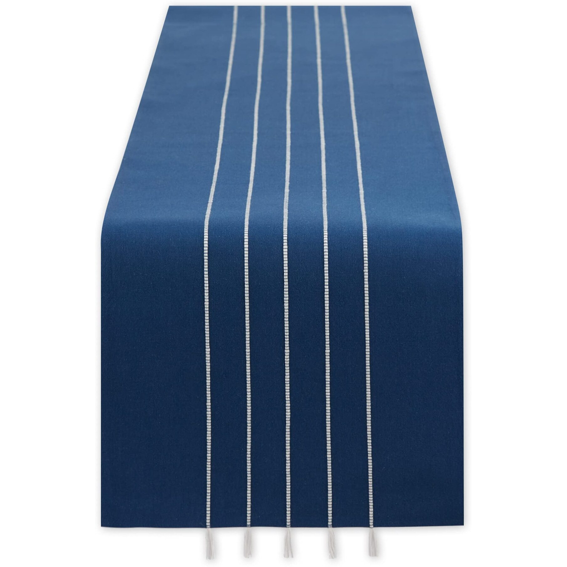 NAVY/OFF-WHITE STRIPE TASSEL TABLE RUNNER 14x108