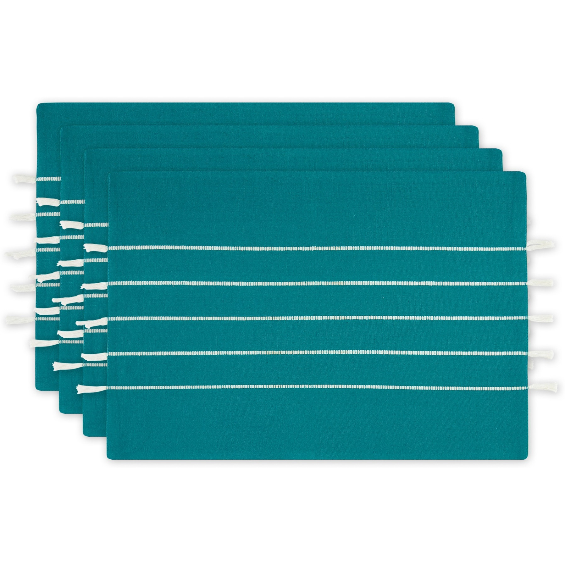 TEAL STRIPE TASSEL PLACEMAT SET/4