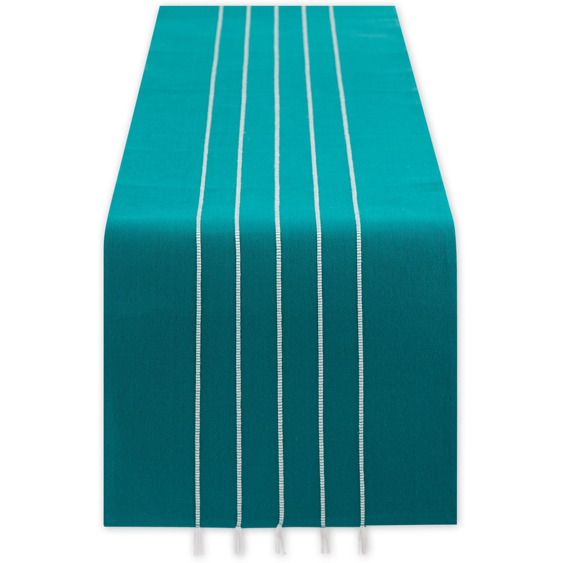 TEAL STRIPE TASSEL TABLE RUNNER 14x108