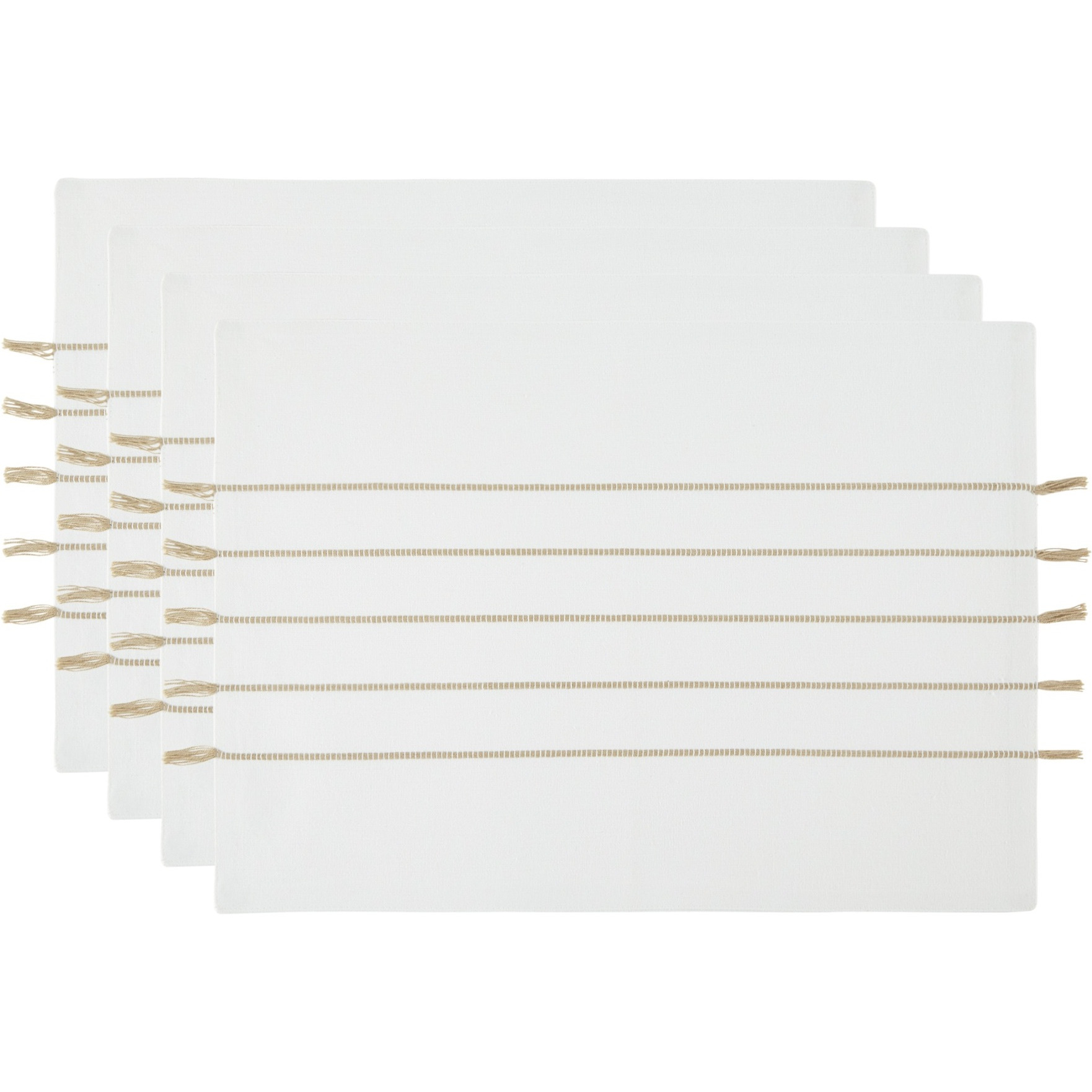 WHITE/STONE STRIPE TASSEL PLACEMAT SET/4
