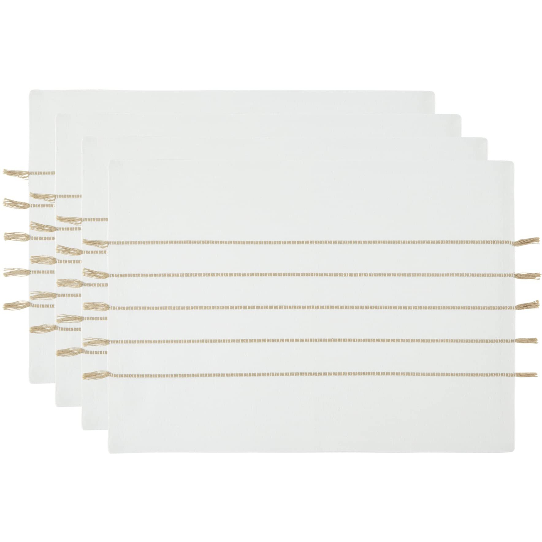 WHITE/STONE STRIPE TASSEL PLACEMAT SET/4