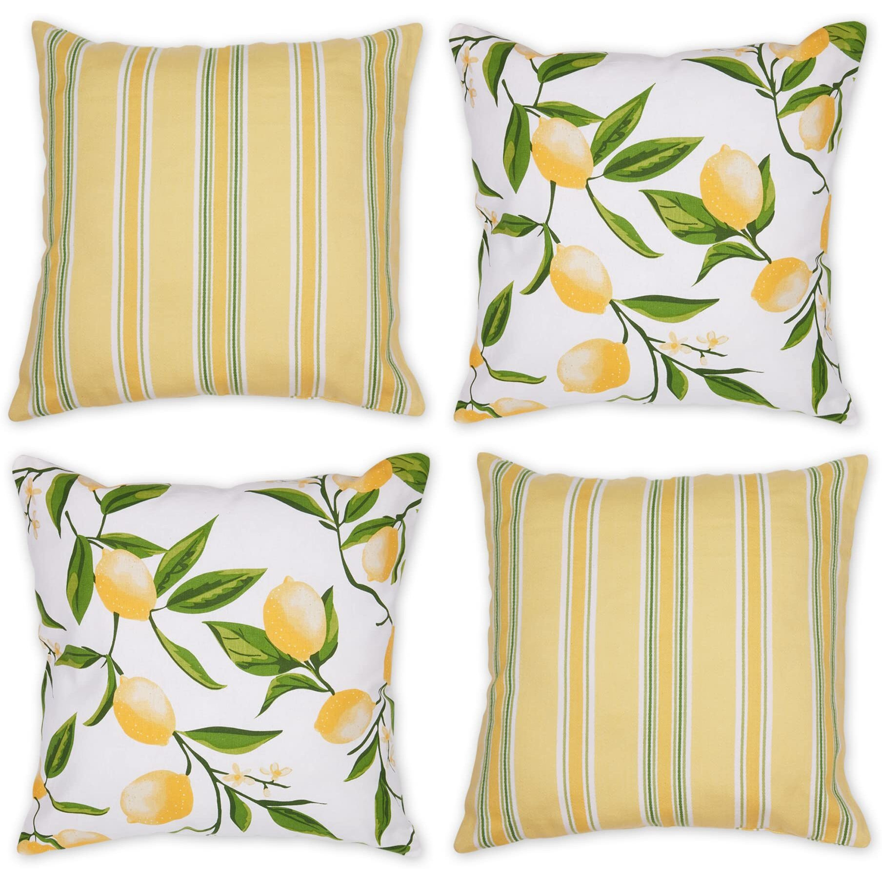 ASST LEMON BLISS PRINT AND STRIPE PILLOW COVER 18x18 SET/4