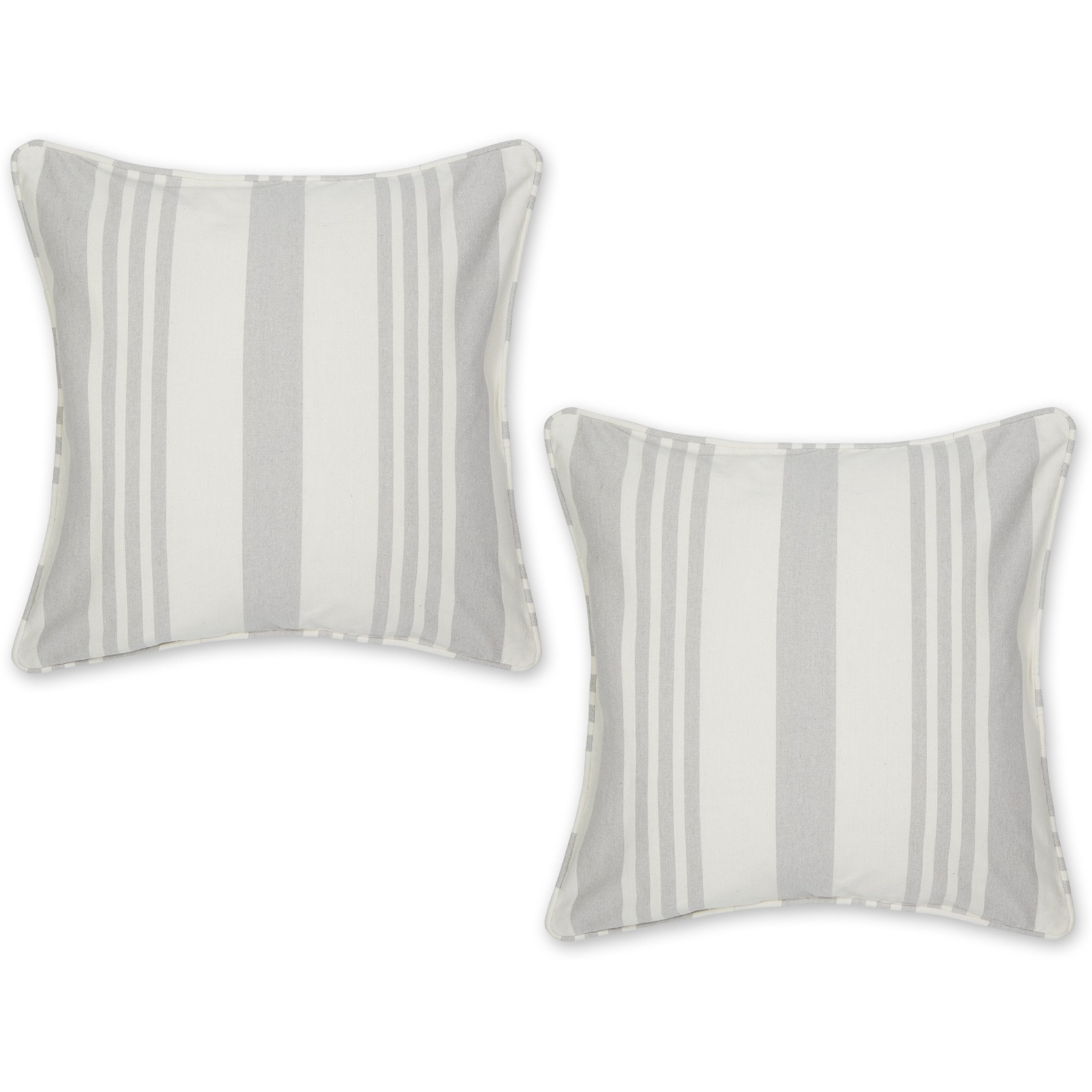 GRAY BOLD CHAMBRAY STRIPE RECYCLED COTTON PILLOW COVER 18x18 SET/2