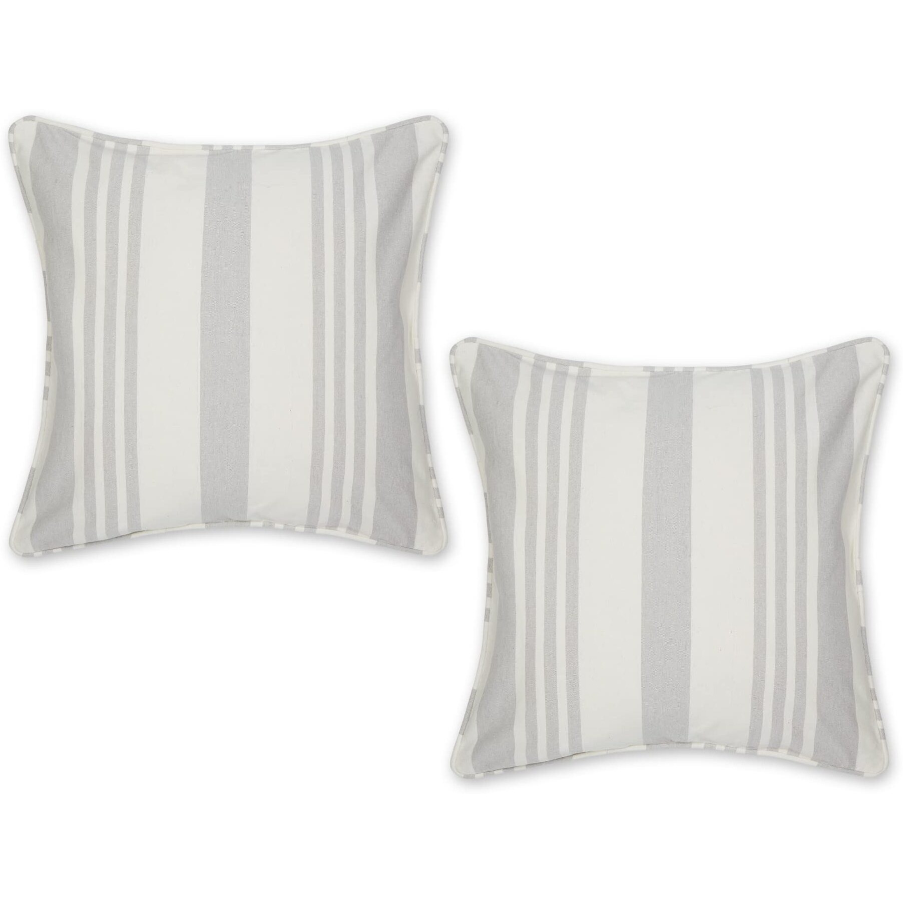 GRAY BOLD CHAMBRAY STRIPE RECYCLED COTTON PILLOW COVER 18x18 SET/2