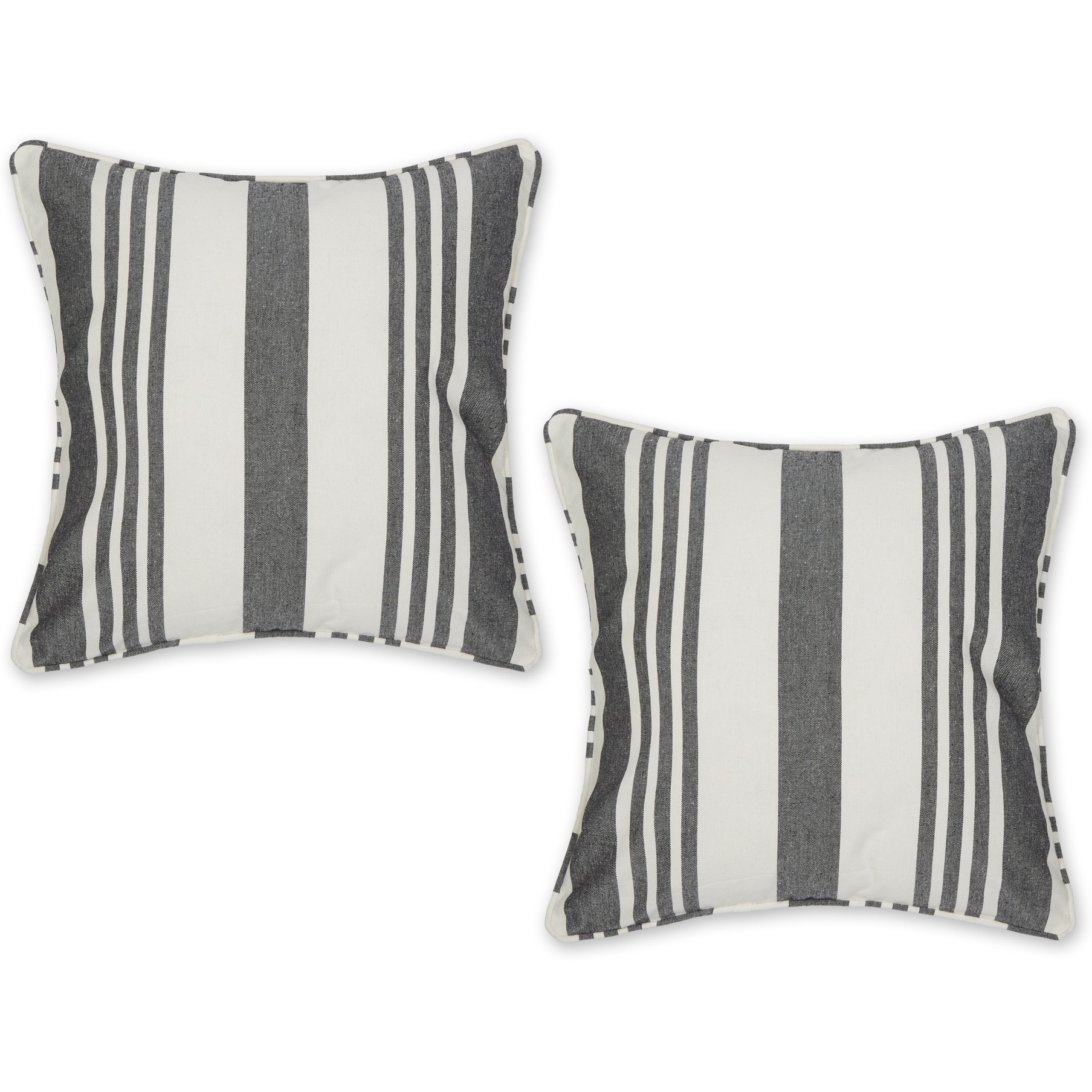 BLACK BOLD CHAMBRAY STRIPE RECYCLED COTTON PILLOW COVER 18x18 SET/2