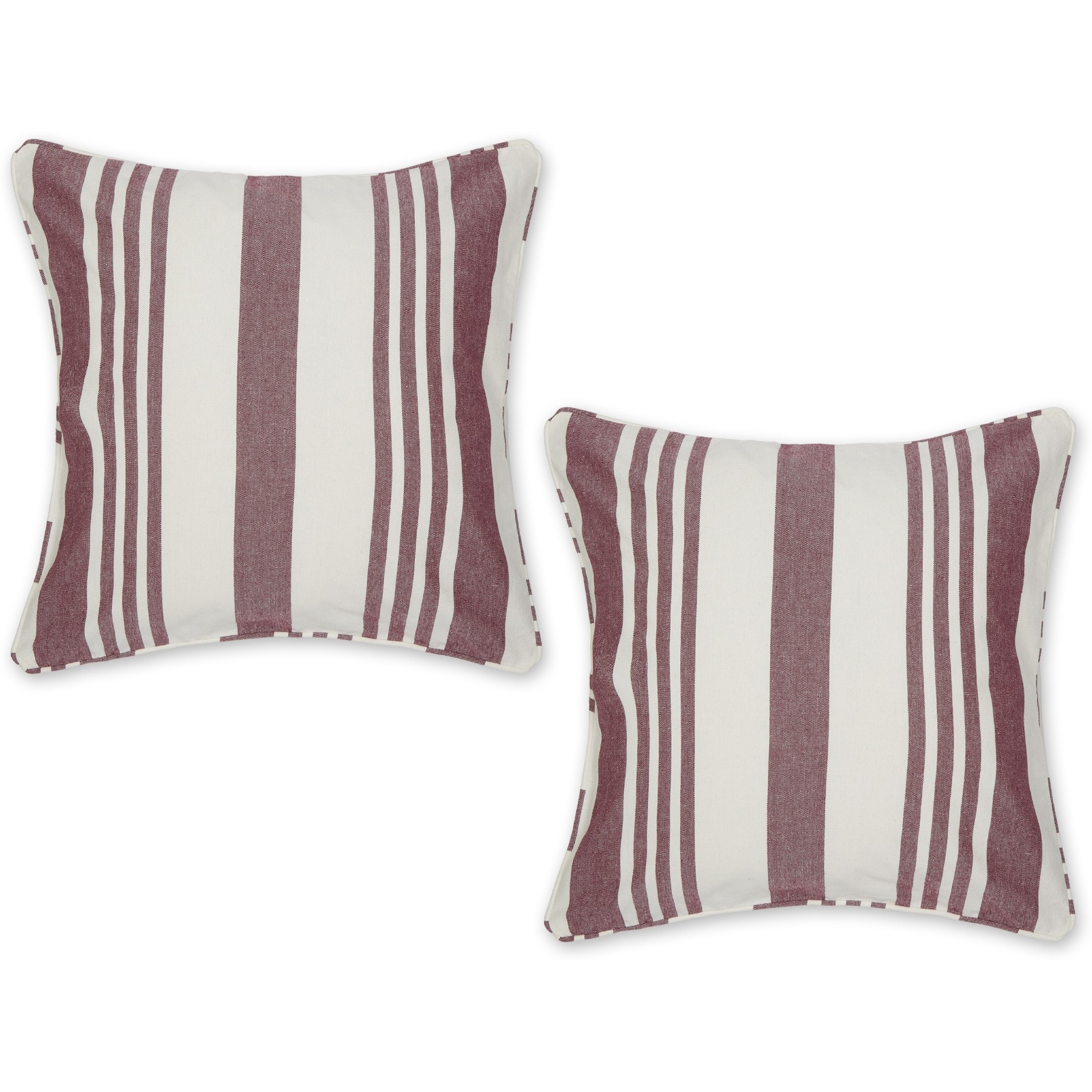 BURGUNDY RED BOLD CHAMBRAY STRIPE RECYCLED COTTON PILLOW COVER 18x18 SET/2