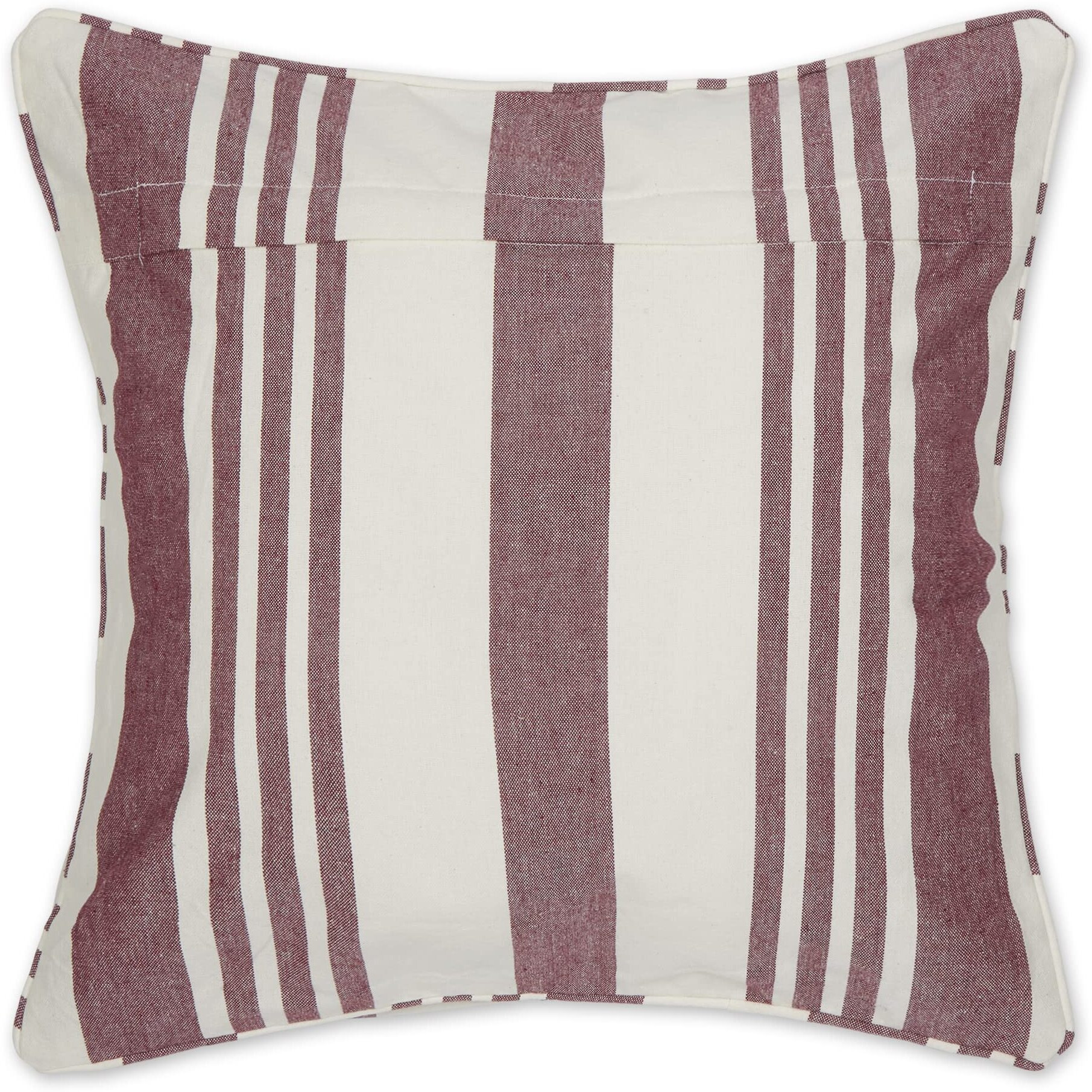 BURGUNDY RED BOLD CHAMBRAY STRIPE RECYCLED COTTON PILLOW COVER 18x18 SET/2