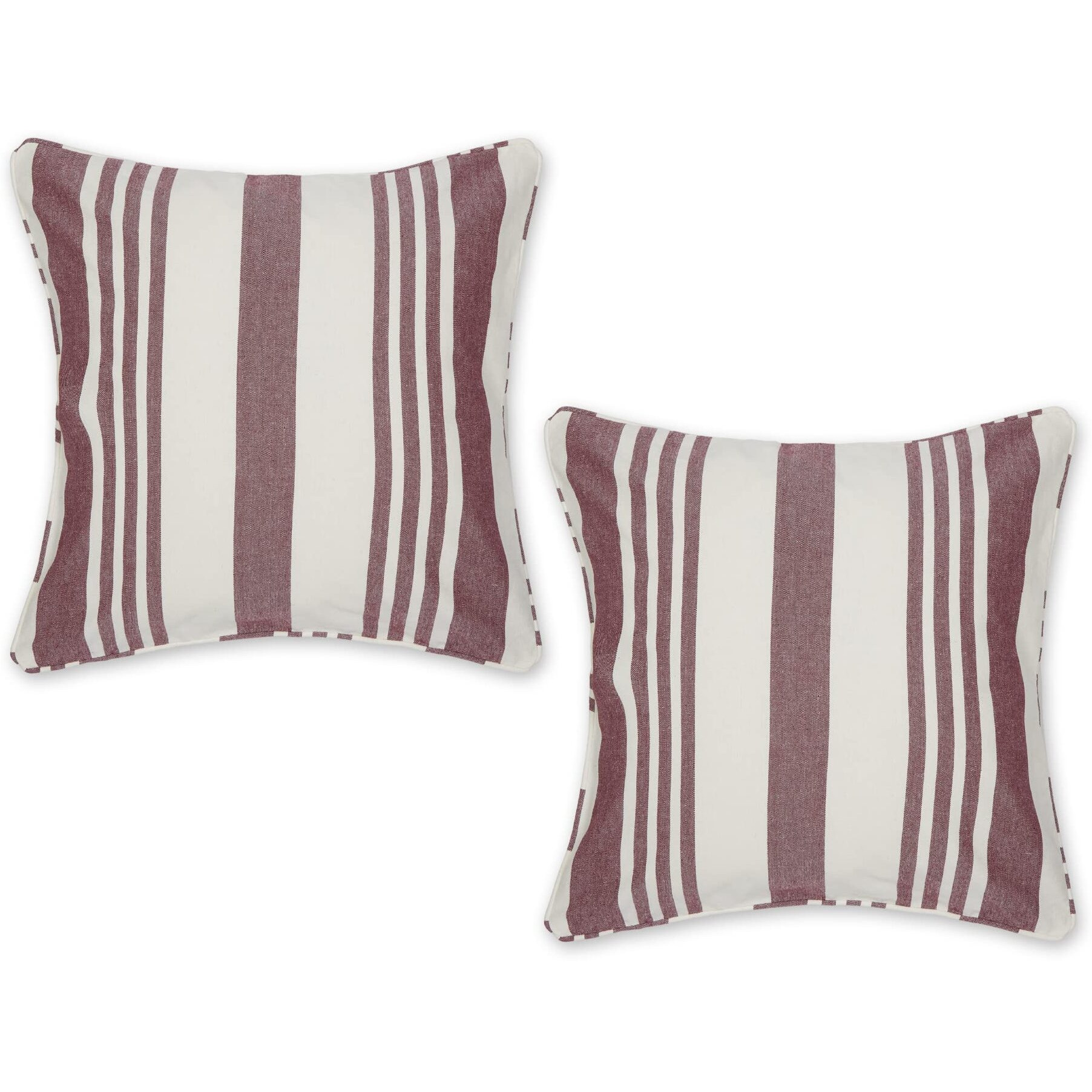 BURGUNDY RED BOLD CHAMBRAY STRIPE RECYCLED COTTON PILLOW COVER 18x18 SET/2