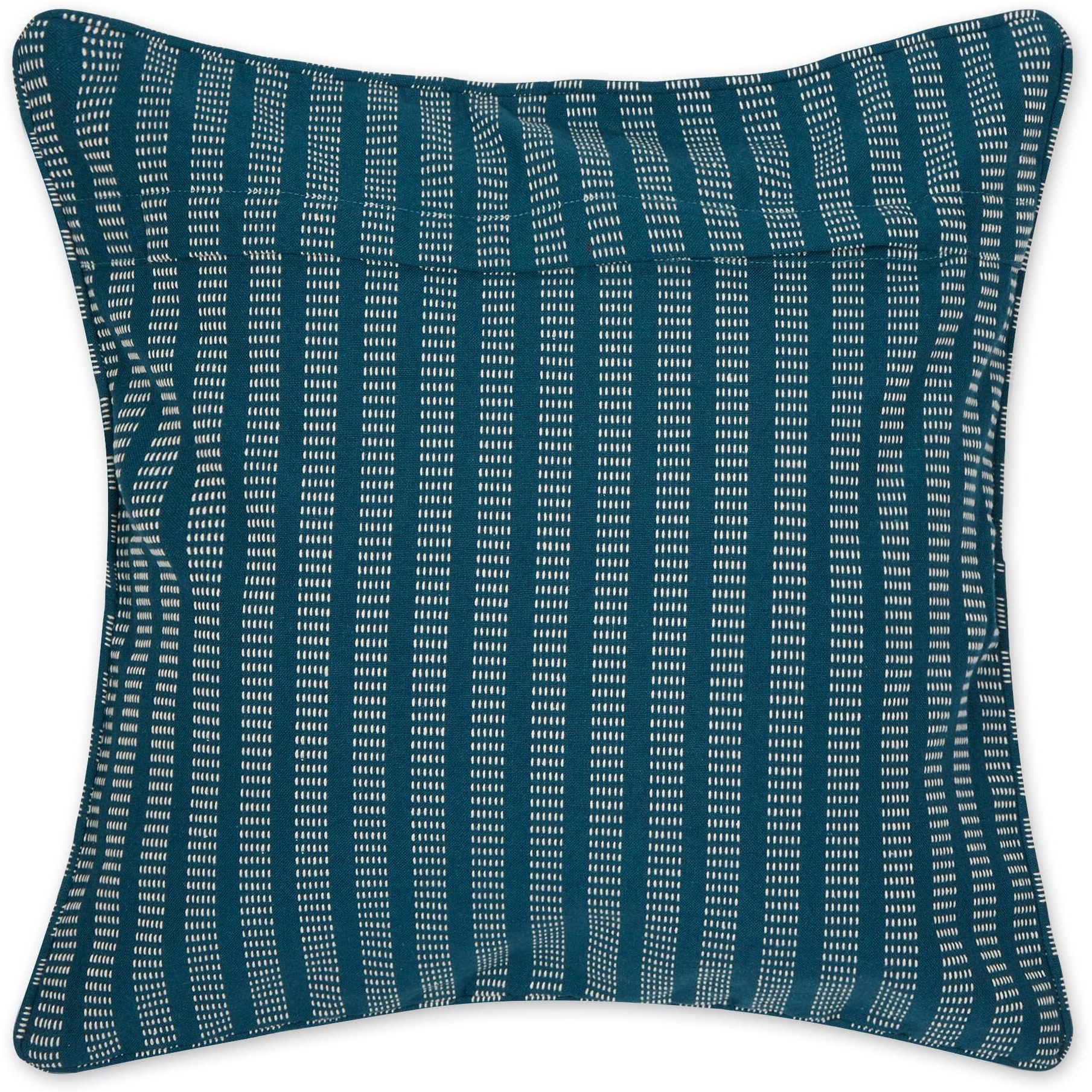 TEAL DOBBY STRIPES RECYCLED COTTON PILLOW COVER 18x18 SET/2