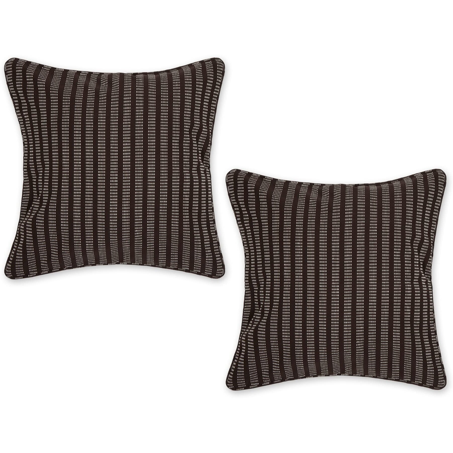 CHOCOLATE BROWN DOBBY STRIPES RECYCLED COTTON PILLOW COVER 18x18 SET/2