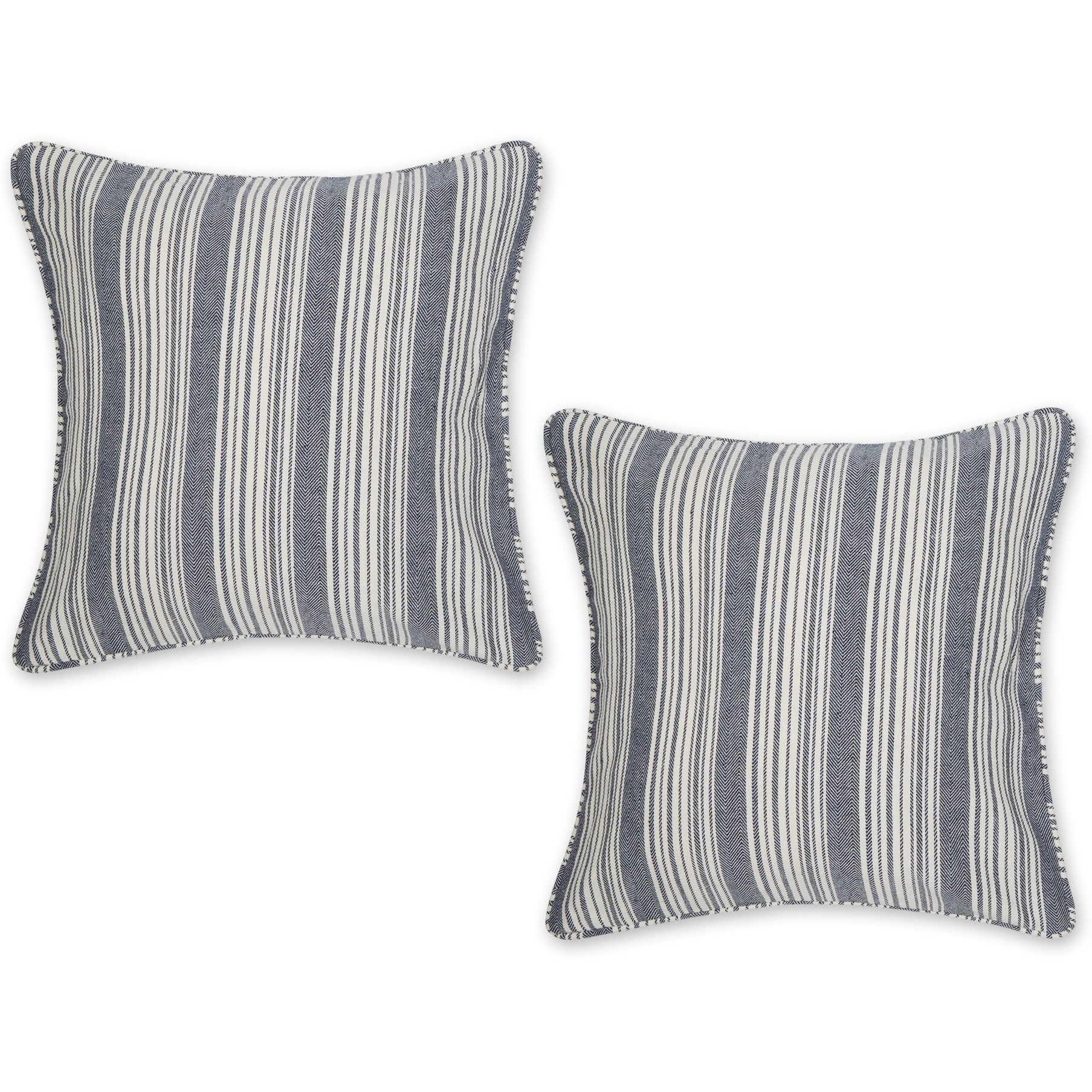 NAVY HERRINGBONE STRIPE RECYCLED COTTON PILLOW COVER 18x18 SET/2