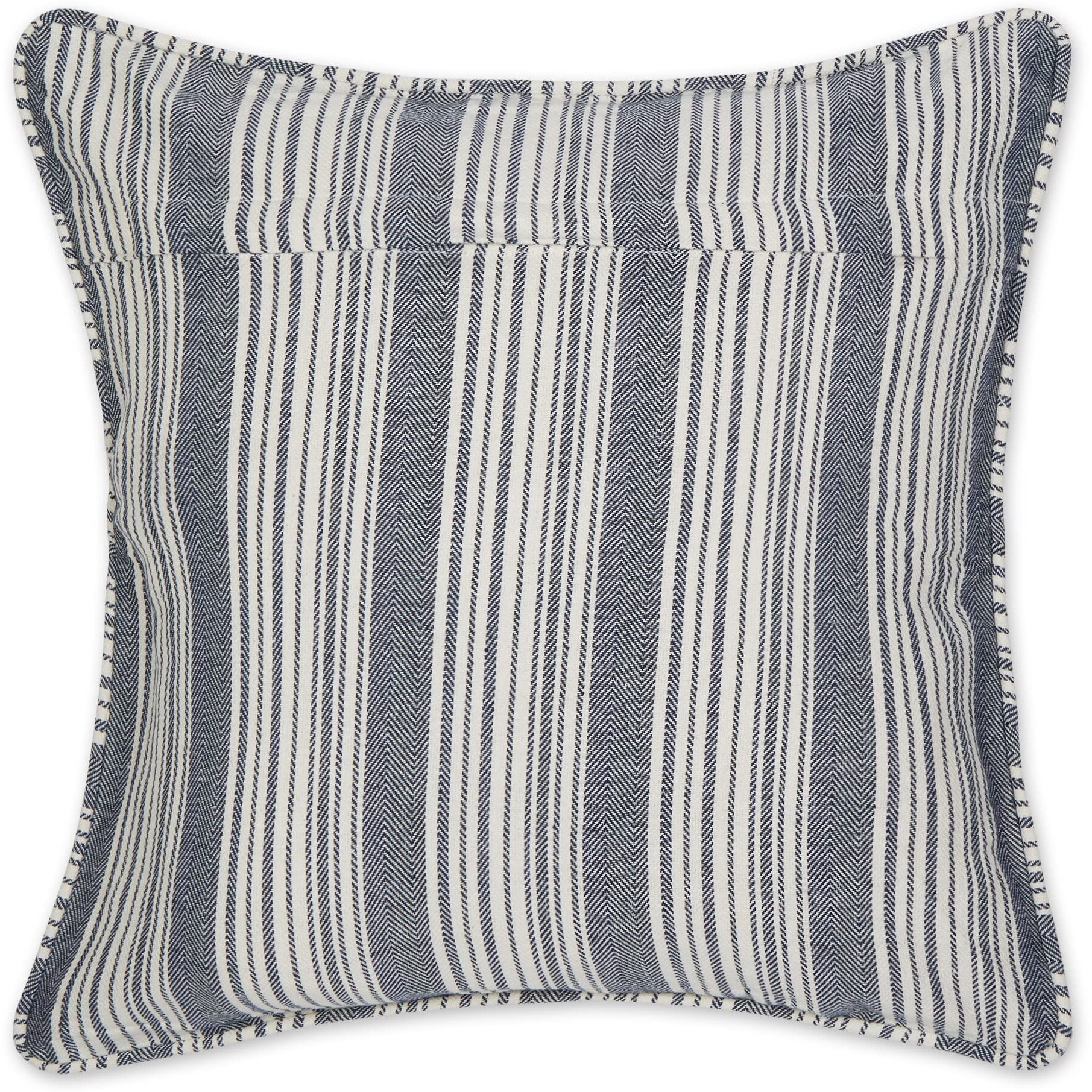 NAVY HERRINGBONE STRIPE RECYCLED COTTON PILLOW COVER 18x18 SET/2
