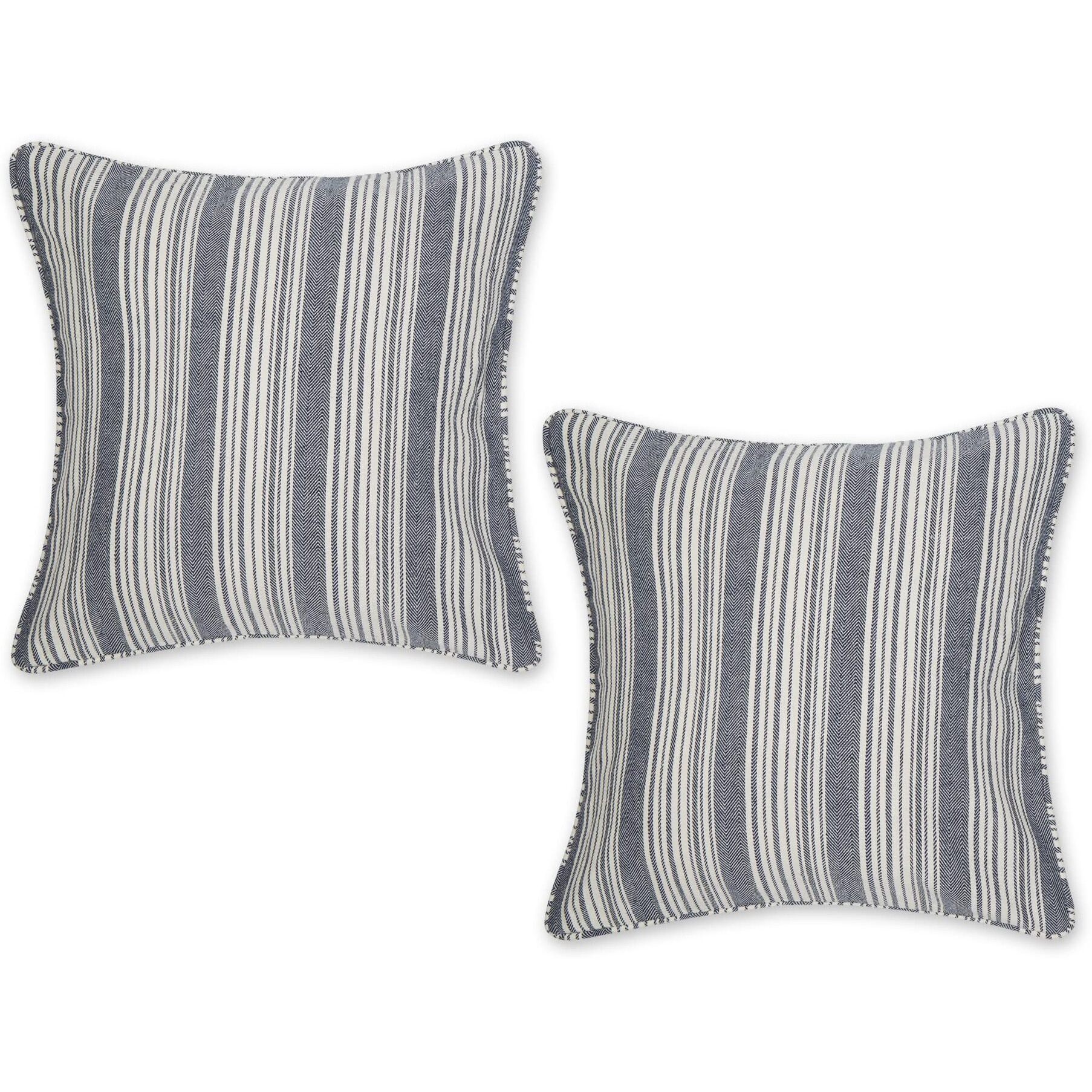 NAVY HERRINGBONE STRIPE RECYCLED COTTON PILLOW COVER 18x18 SET/2