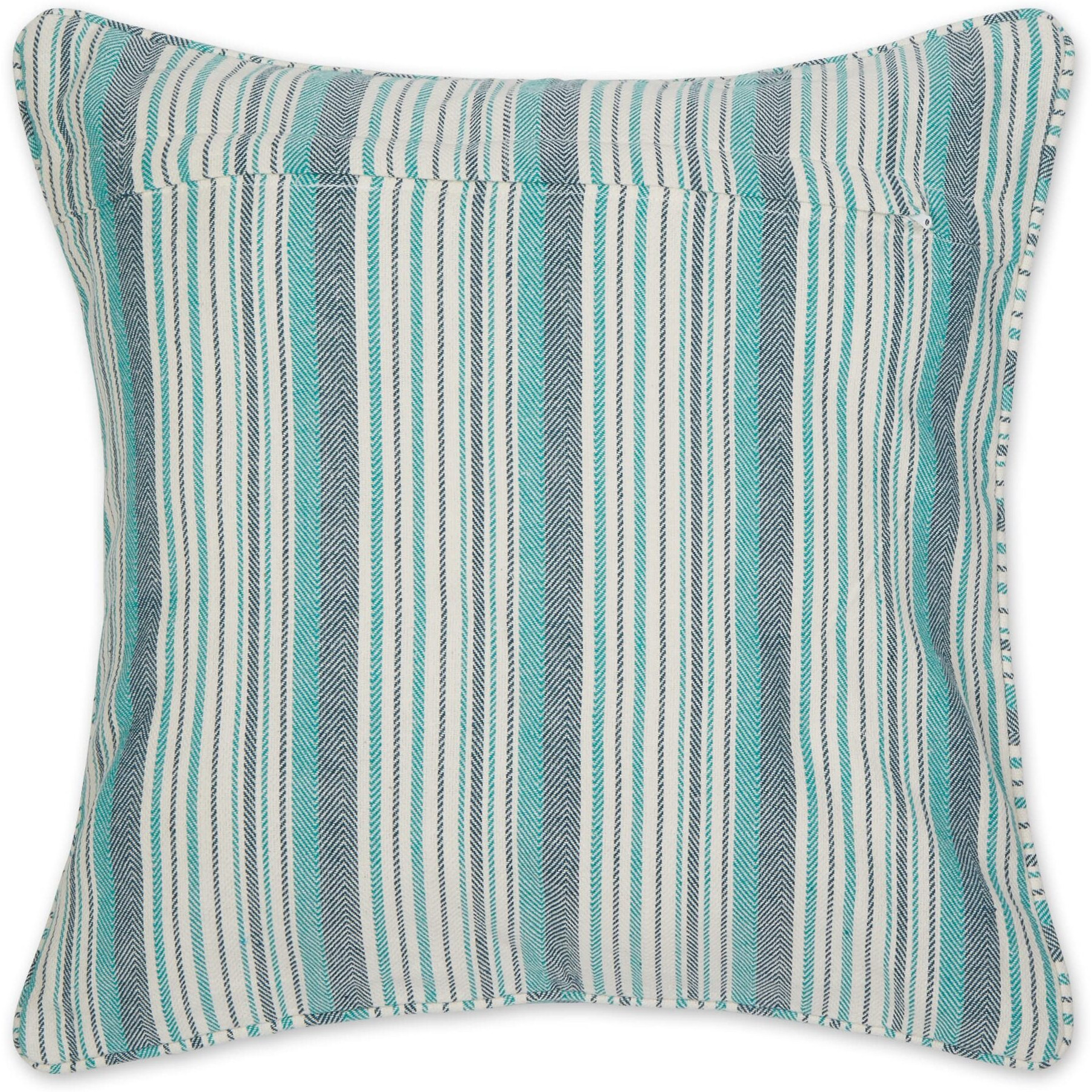 TEAL HERRINGBONE STRIPE RECYCLED COTTON PILLOW COVER 18x18 SET/2