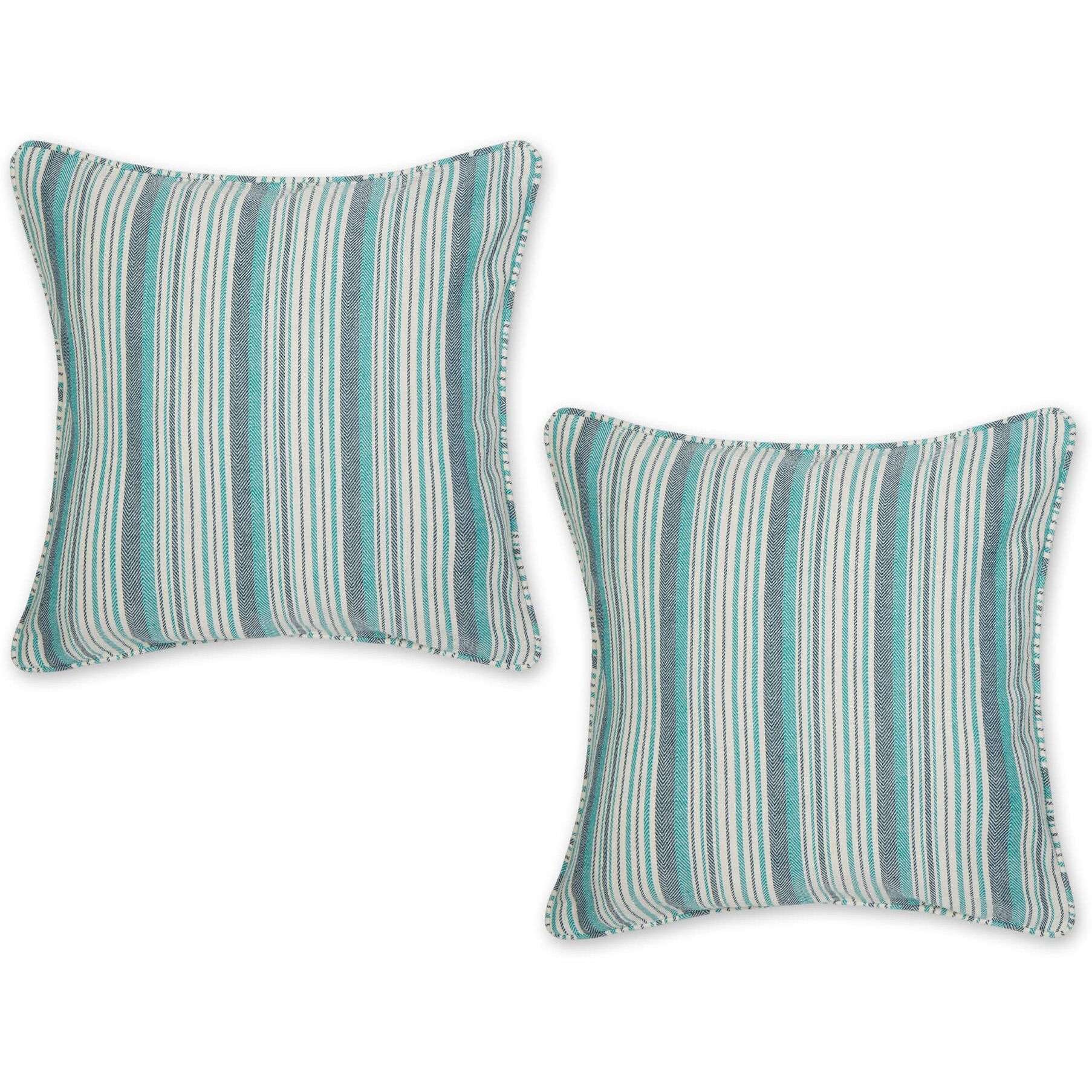 TEAL HERRINGBONE STRIPE RECYCLED COTTON PILLOW COVER 18x18 SET/2