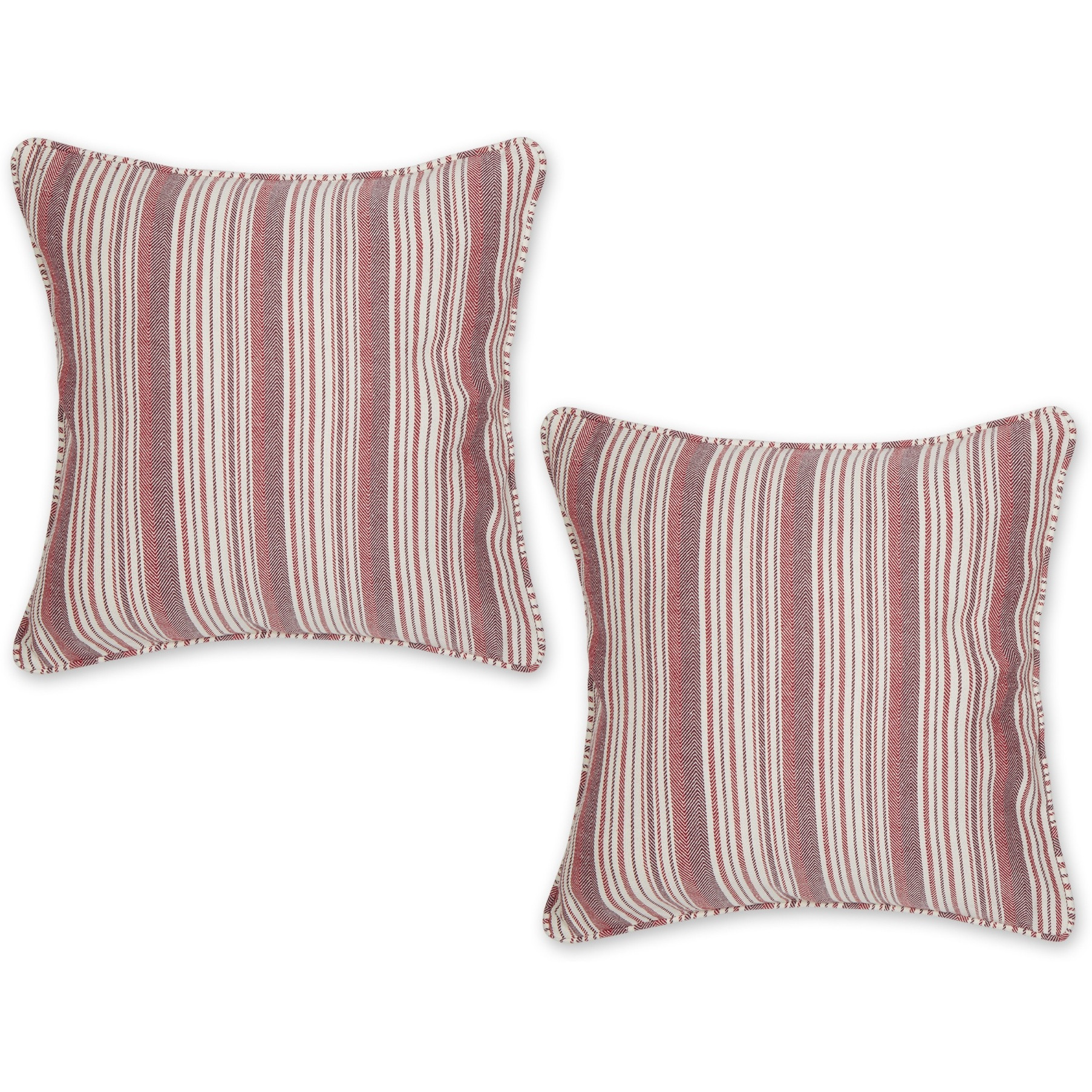 BARN RED HERRINGBONE STRIPE RECYCLED COTTON PILLOW COVER 18x18 SET/2
