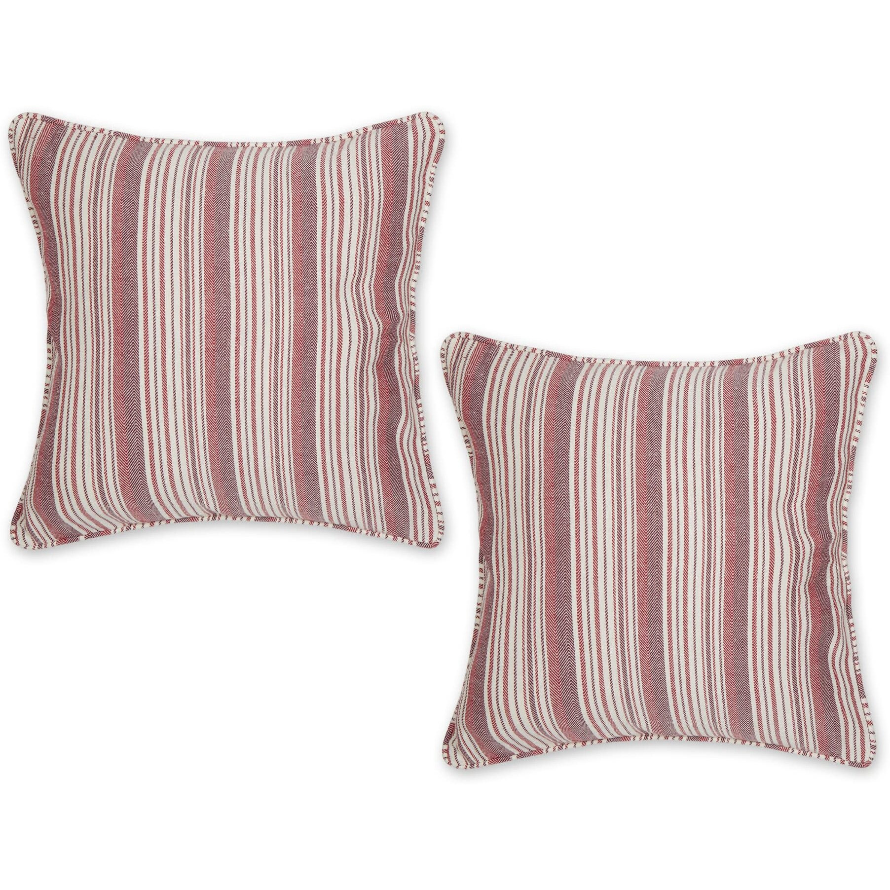 BARN RED HERRINGBONE STRIPE RECYCLED COTTON PILLOW COVER 18x18 SET/2