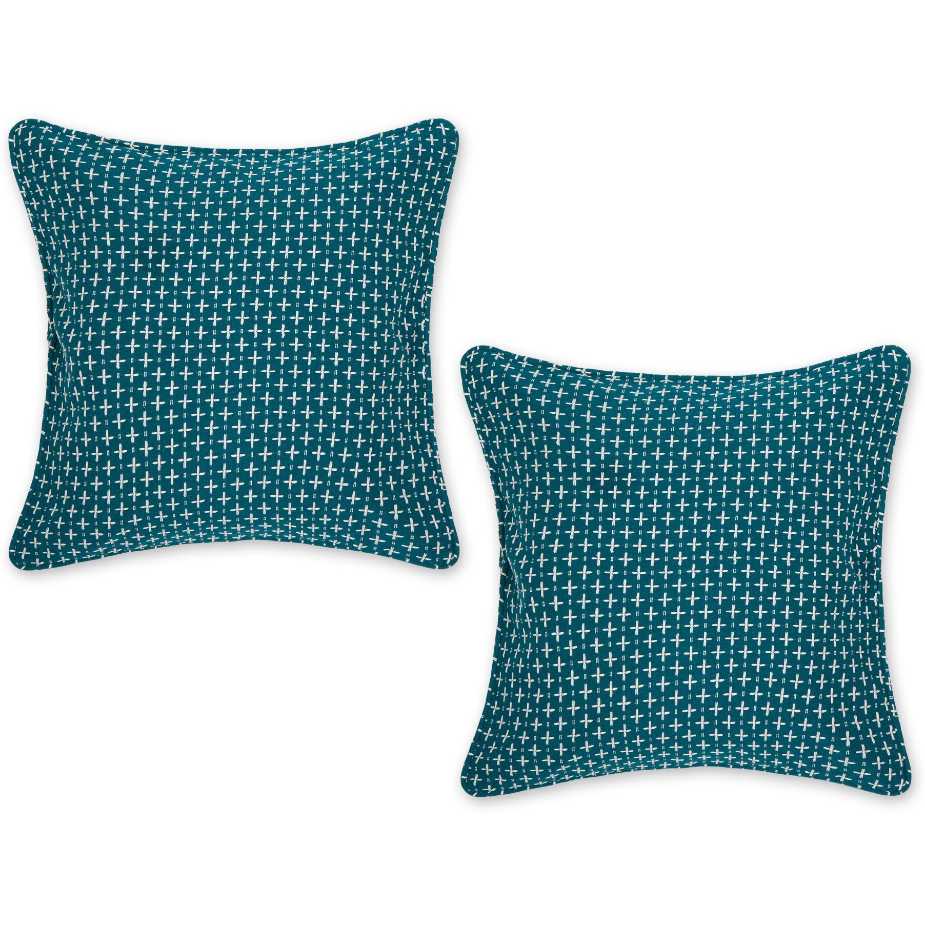 TEAL DOBBY PLUS RECYCLED COTTON PILLOW COVER 18x18 SET/2