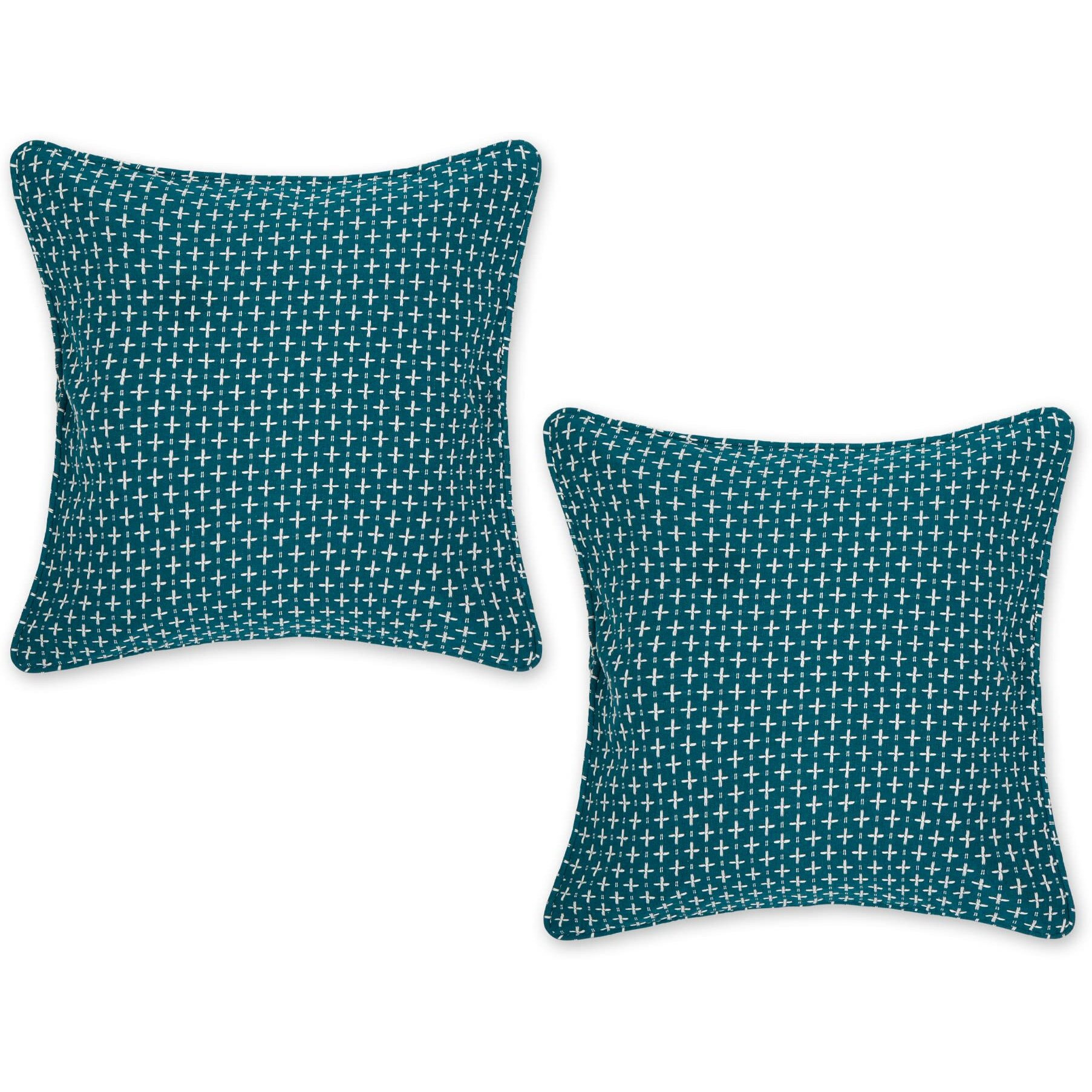 TEAL DOBBY PLUS RECYCLED COTTON PILLOW COVER 18x18 SET/2
