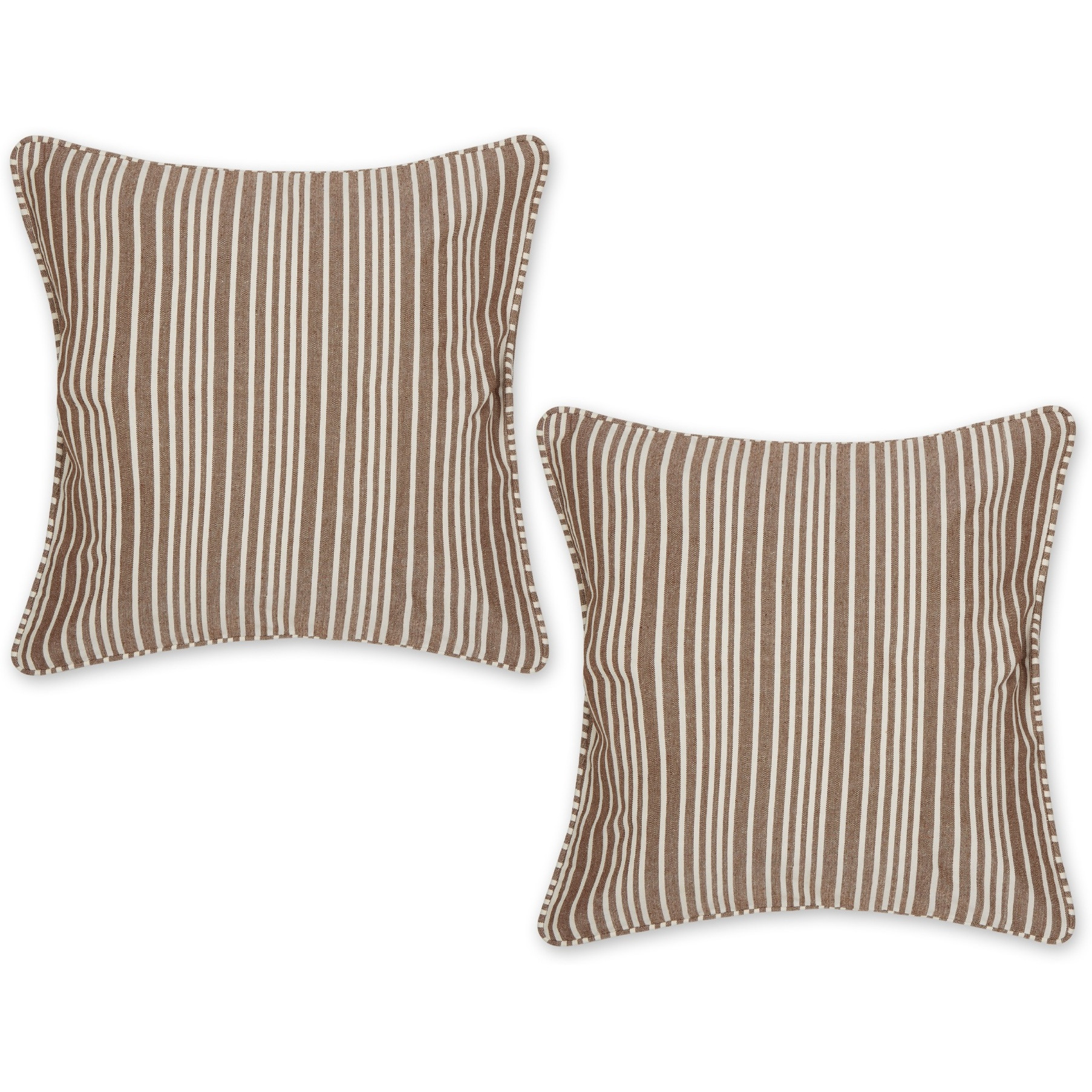 LEATHER BROWN CHAMBRAY STRIPE RECYCLED COTTON PILLOW COVER 18x18 SET/2