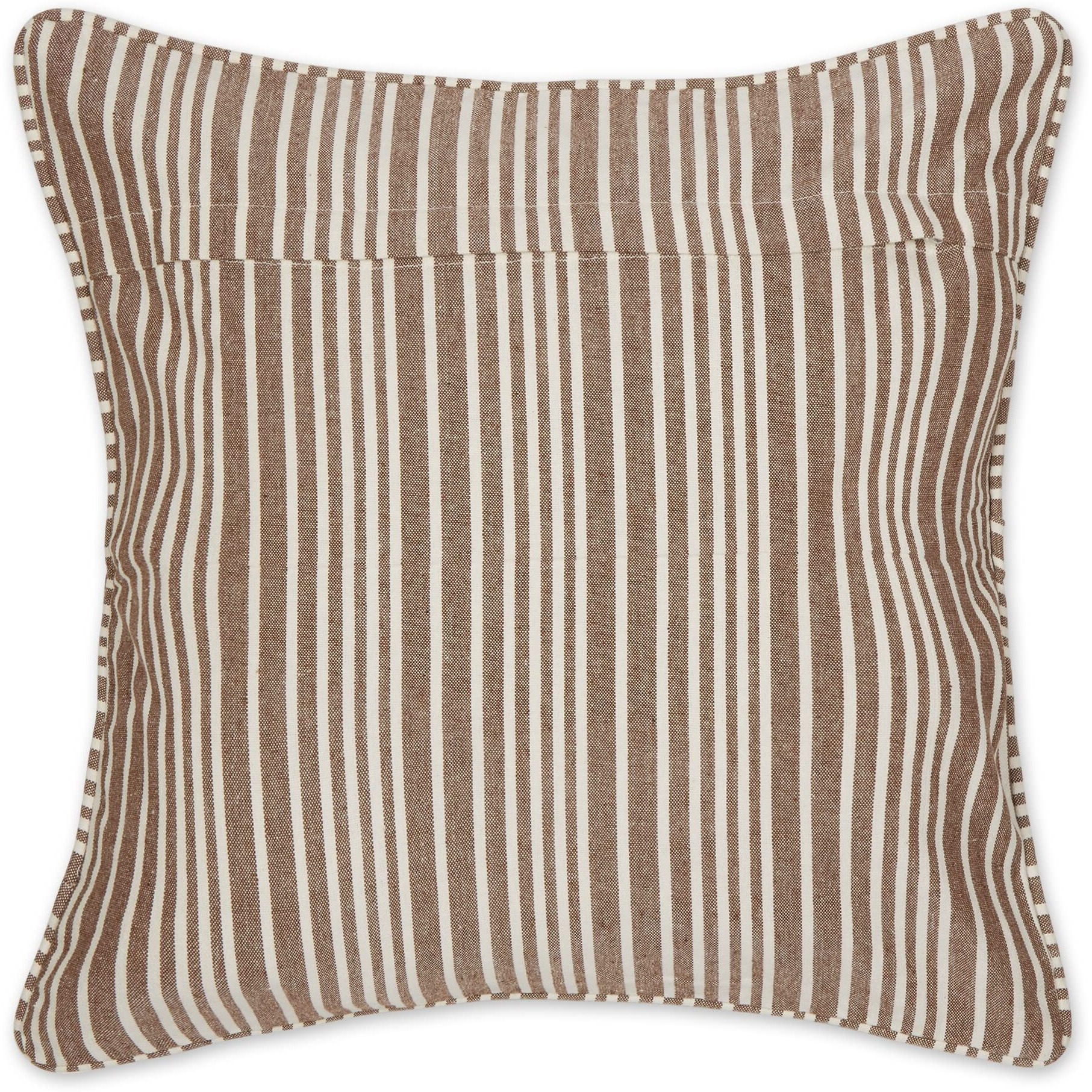 LEATHER BROWN CHAMBRAY STRIPE RECYCLED COTTON PILLOW COVER 18x18 SET/2