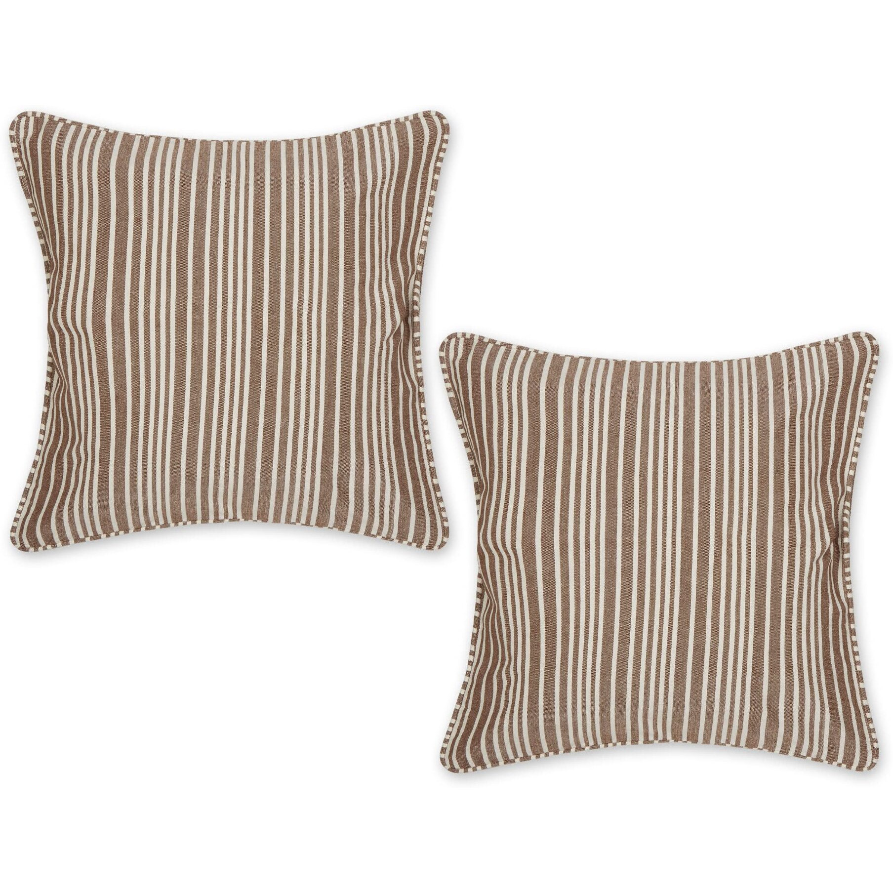 LEATHER BROWN CHAMBRAY STRIPE RECYCLED COTTON PILLOW COVER 18x18 SET/2