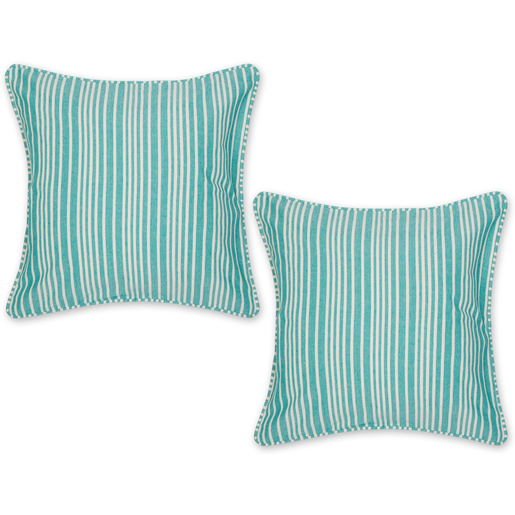 JEWEL GREEN CHAMBRAY STRIPE RECYCLED COTTON PILLOW COVER 18x18 SET/2
