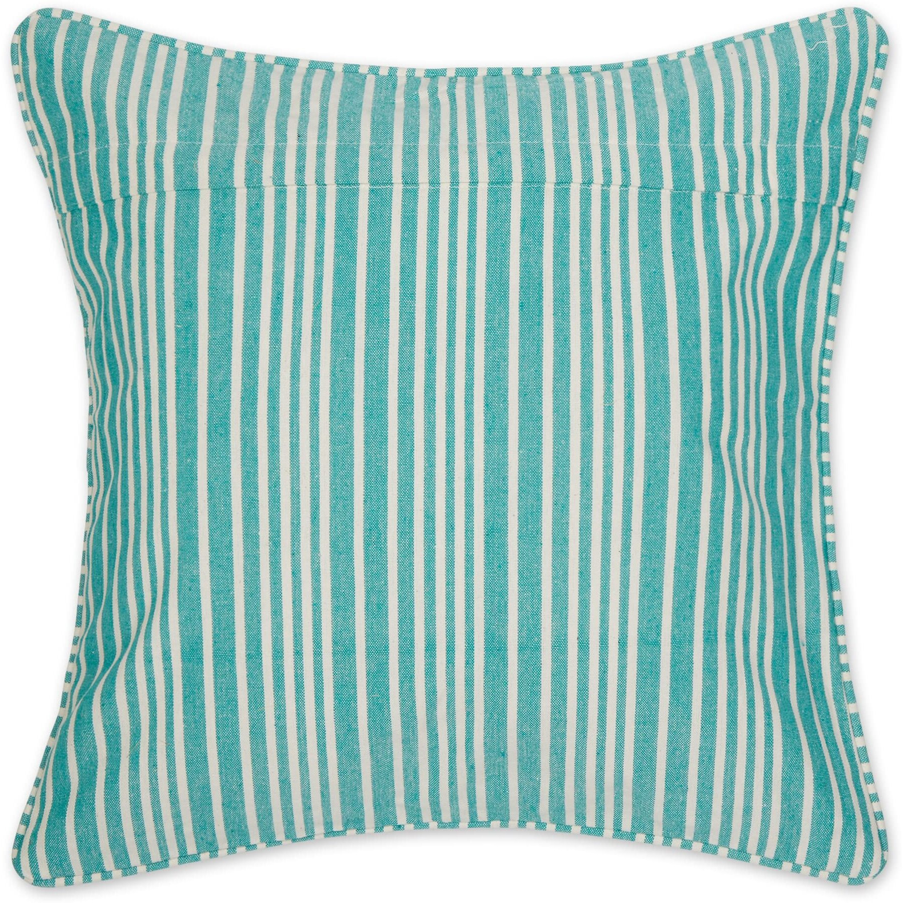 JEWEL GREEN CHAMBRAY STRIPE RECYCLED COTTON PILLOW COVER 18x18 SET/2