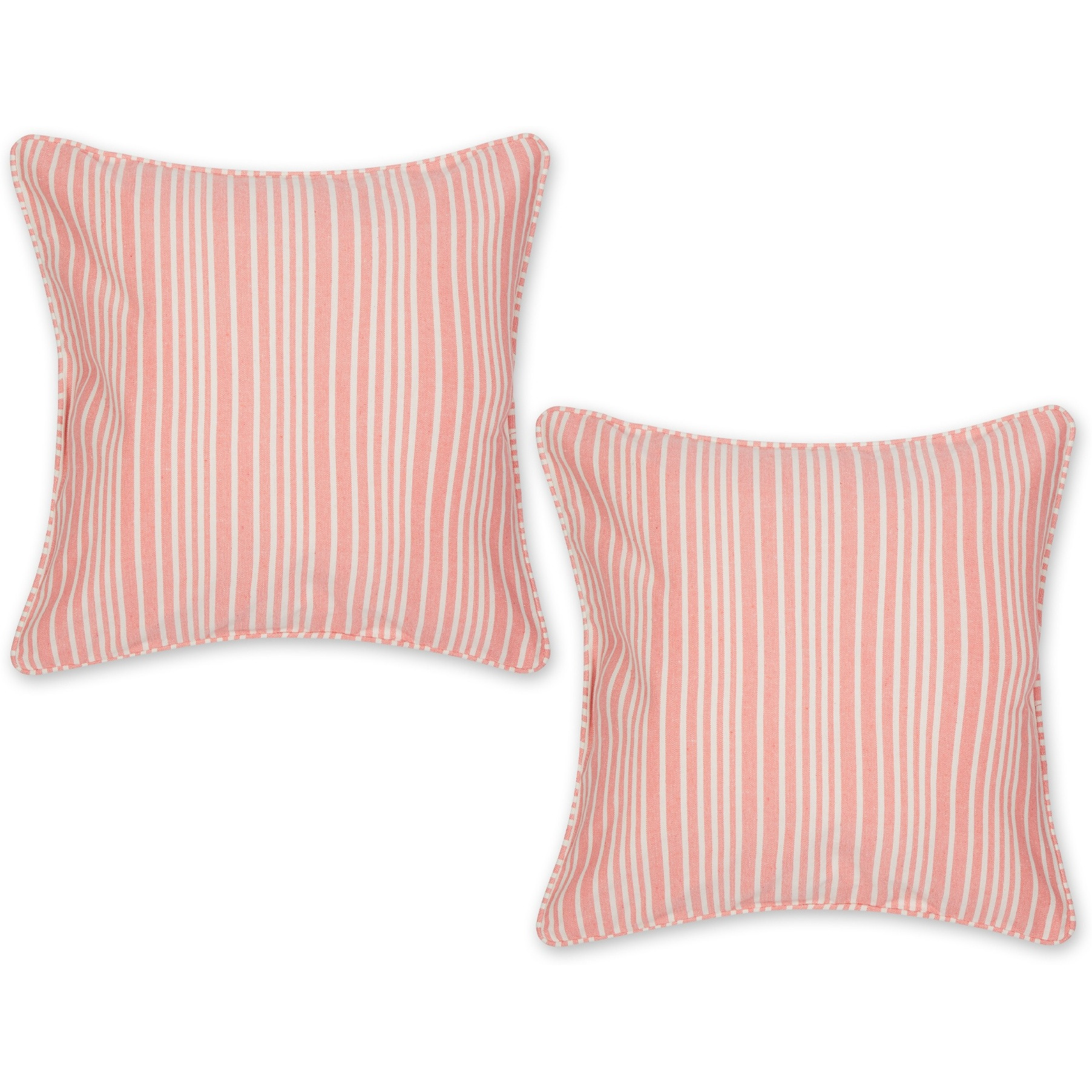 CORAL CHAMBRAY STRIPE RECYCLED COTTON PILLOW COVER 18x18 SET/2