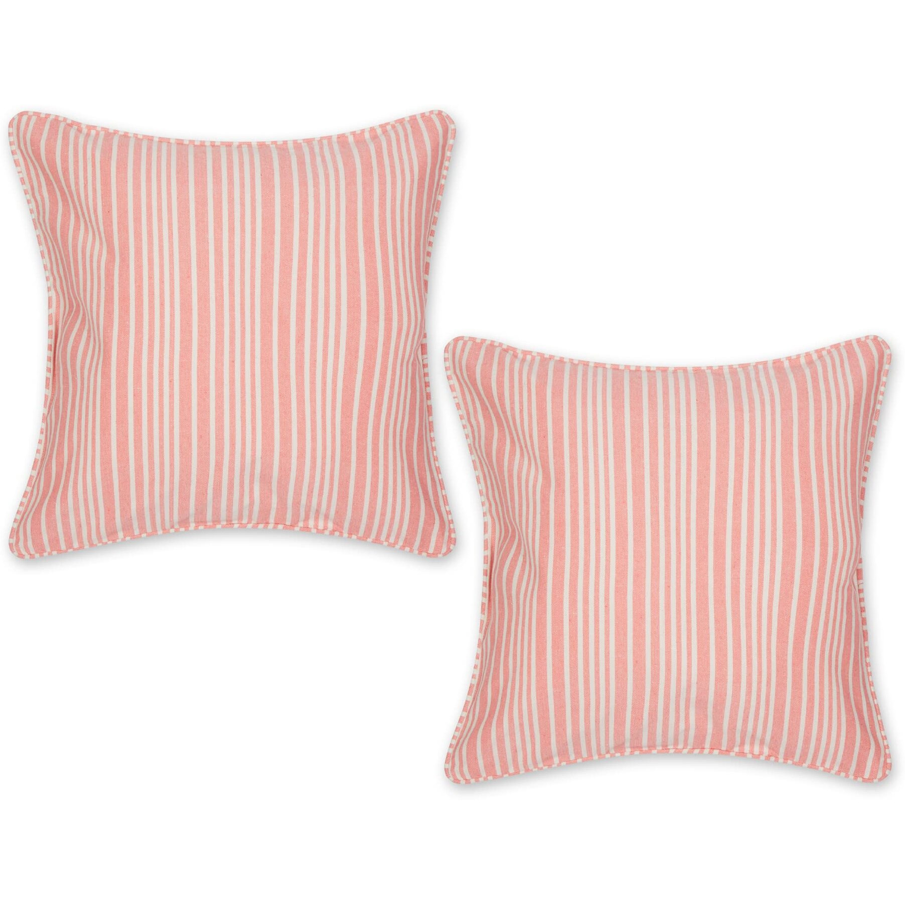 CORAL CHAMBRAY STRIPE RECYCLED COTTON PILLOW COVER 18x18 SET/2