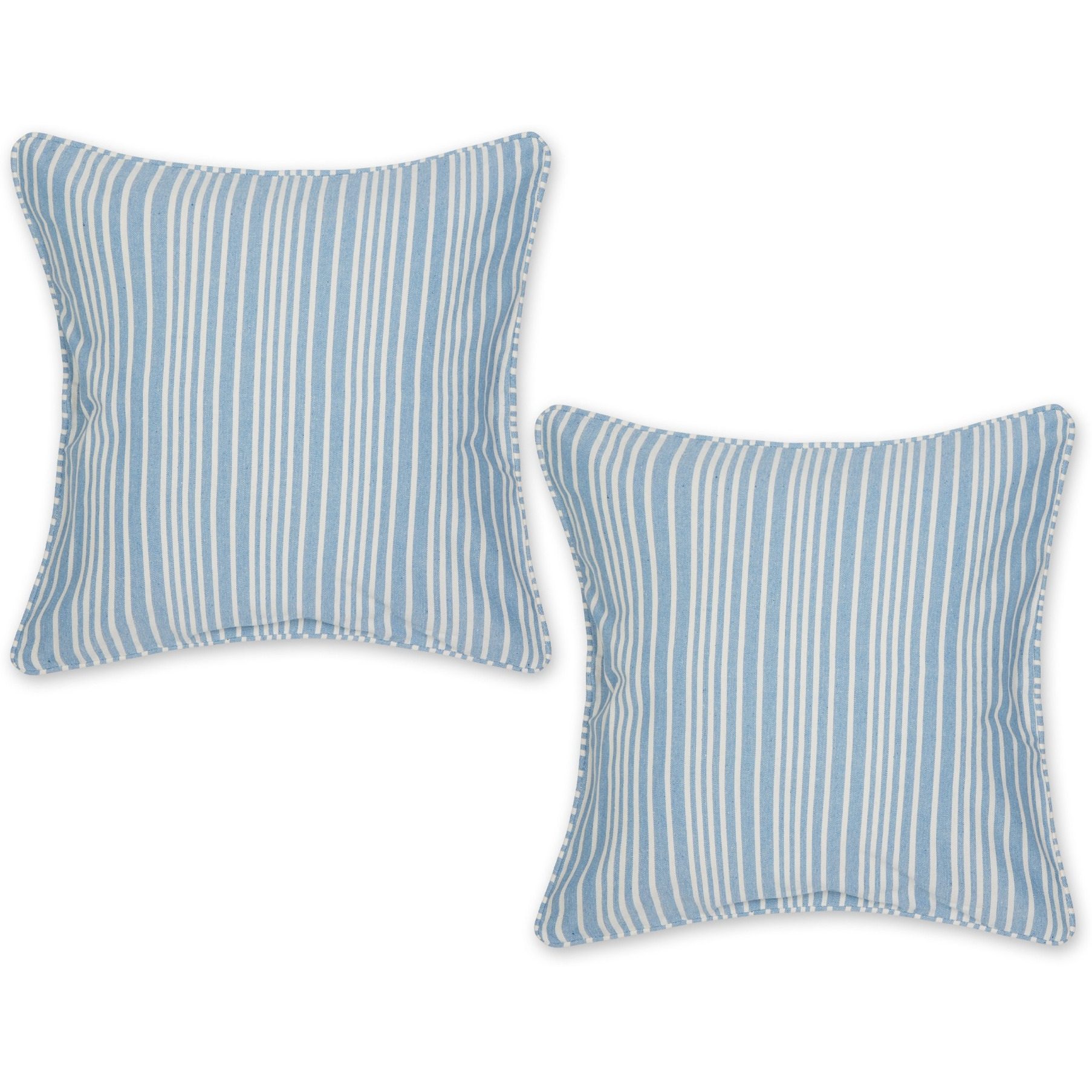 BRIGHT BLUE CHAMBRAY STRIPE RECYCLED COTTON PILLOW COVER 18x18 SET/2