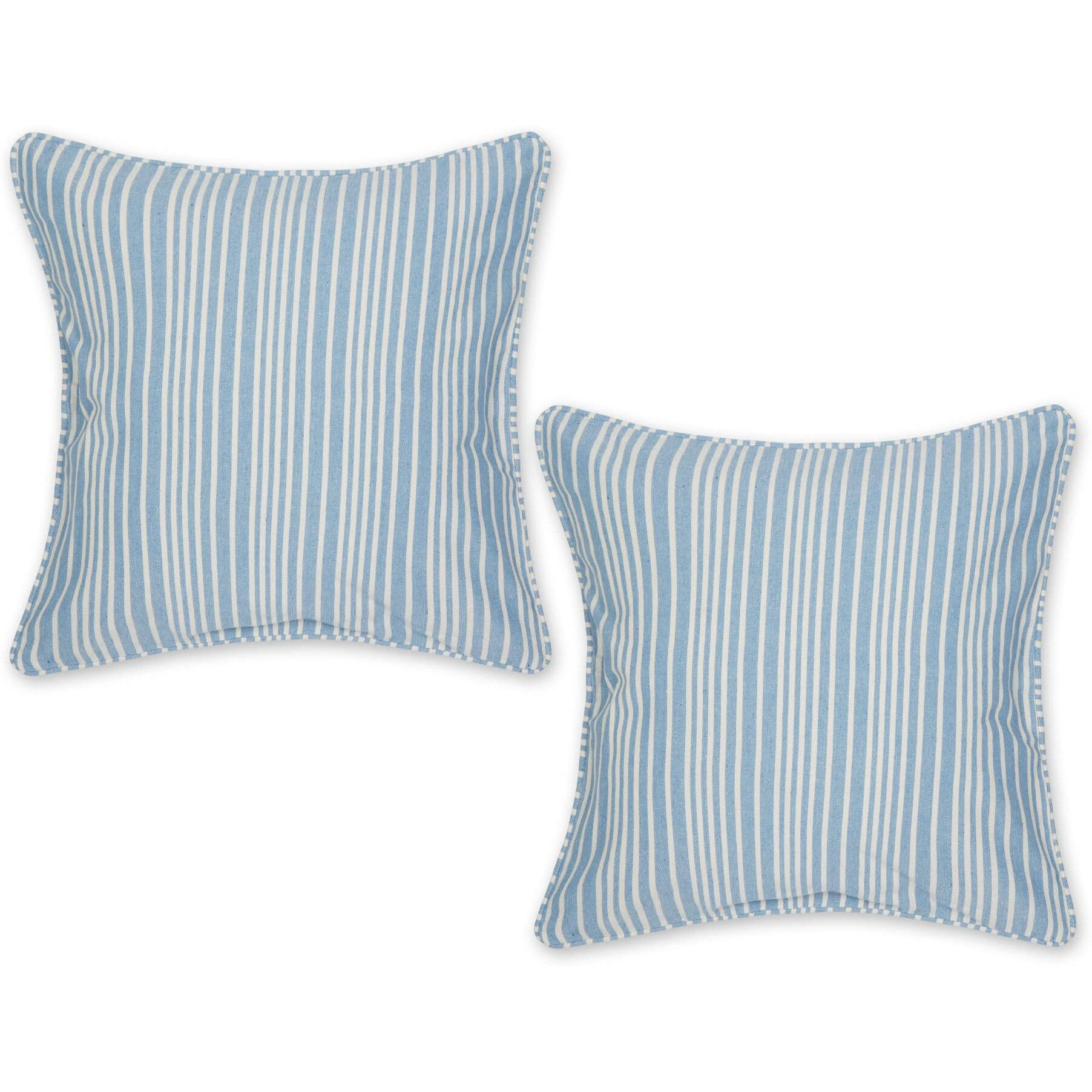 BRIGHT BLUE CHAMBRAY STRIPE RECYCLED COTTON PILLOW COVER 18x18 SET/2