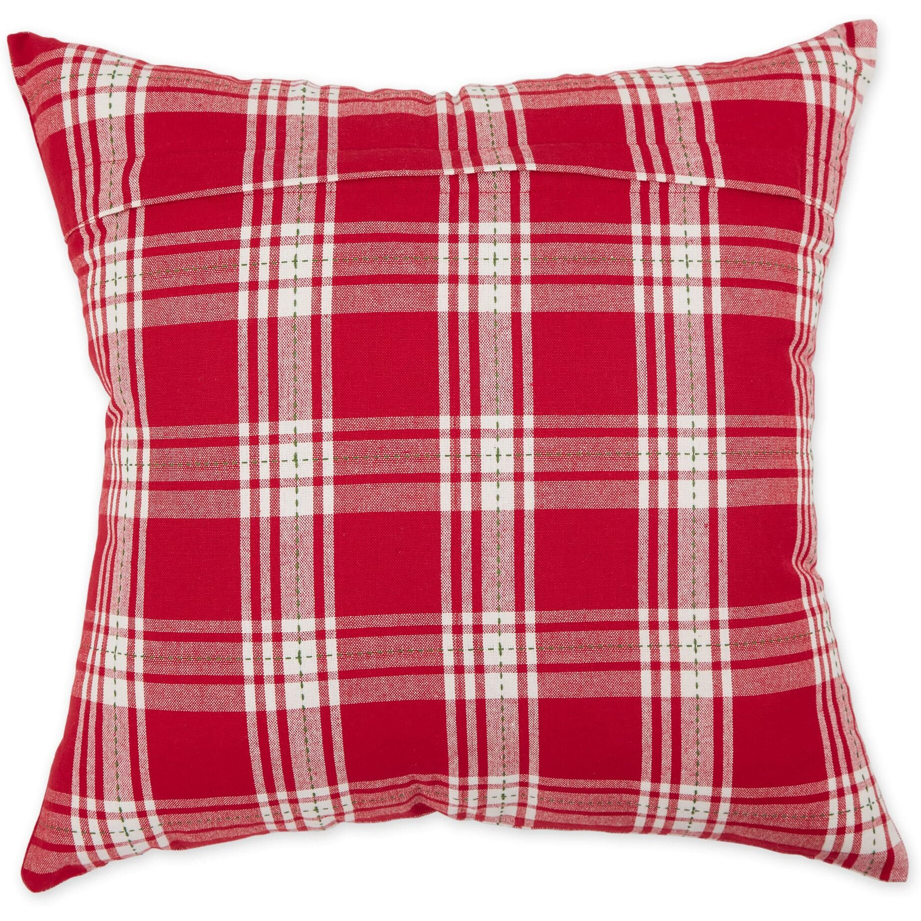 ASST HOLIDAY SPRIG PRINT AND PLAID PILLOW COVER 18x18 SET/4