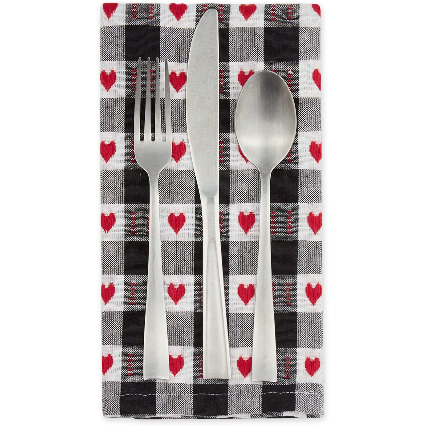 HEARTS DOBBY CHECK NAPKIN SET/6