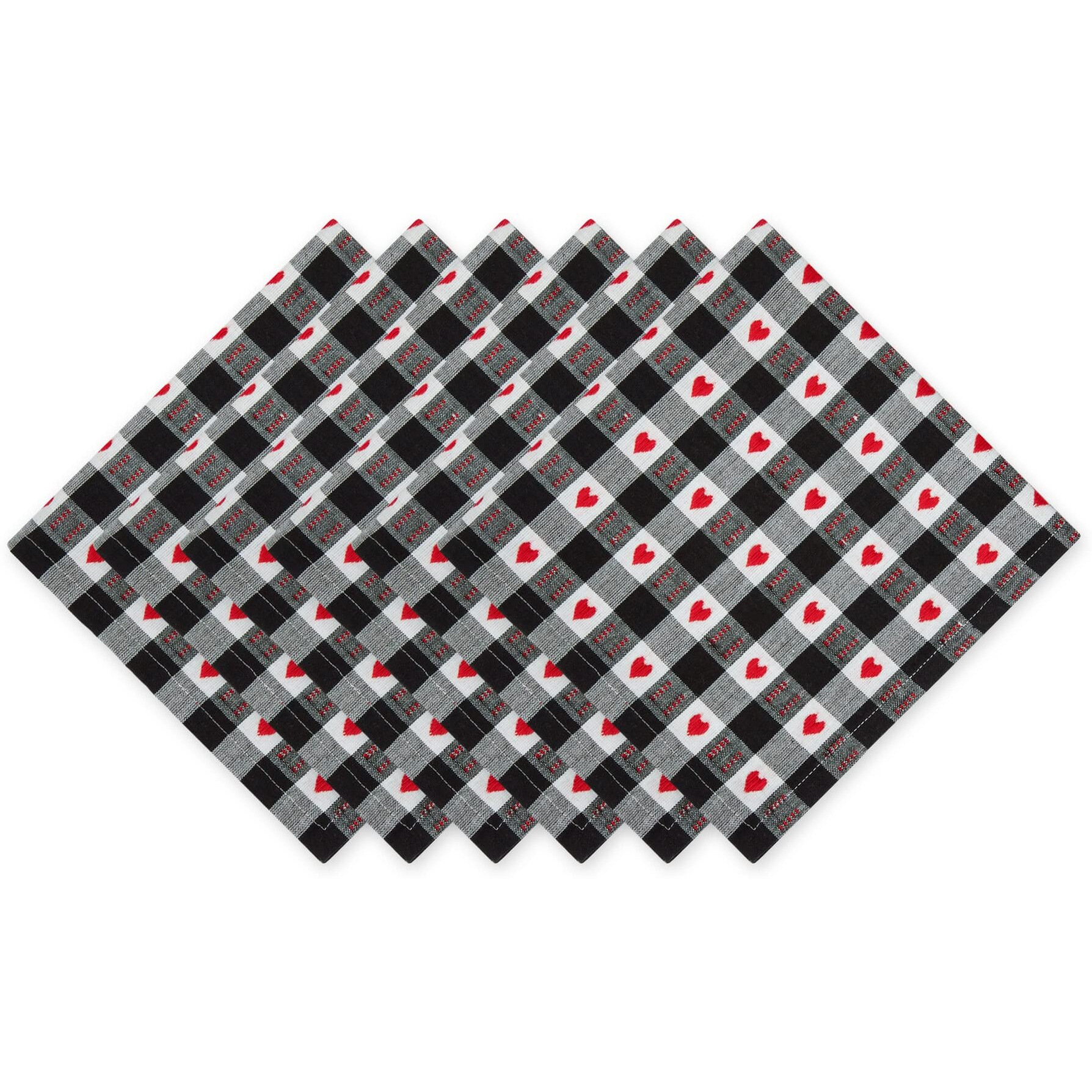 HEARTS DOBBY CHECK NAPKIN SET/6