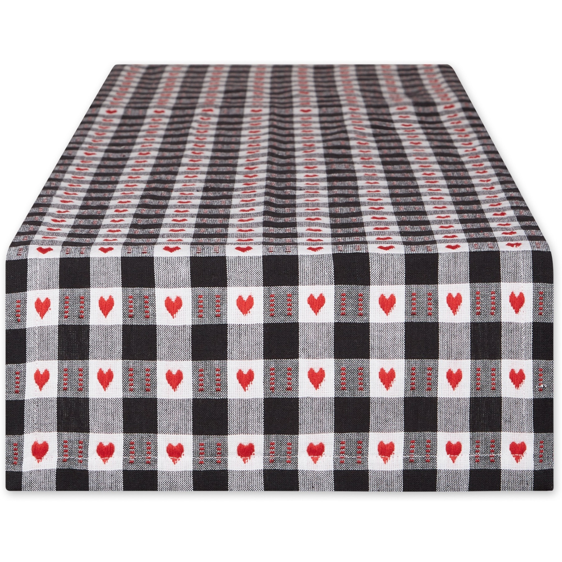 HEARTS DOBBY CHECK TABLE RUNNER 14x72