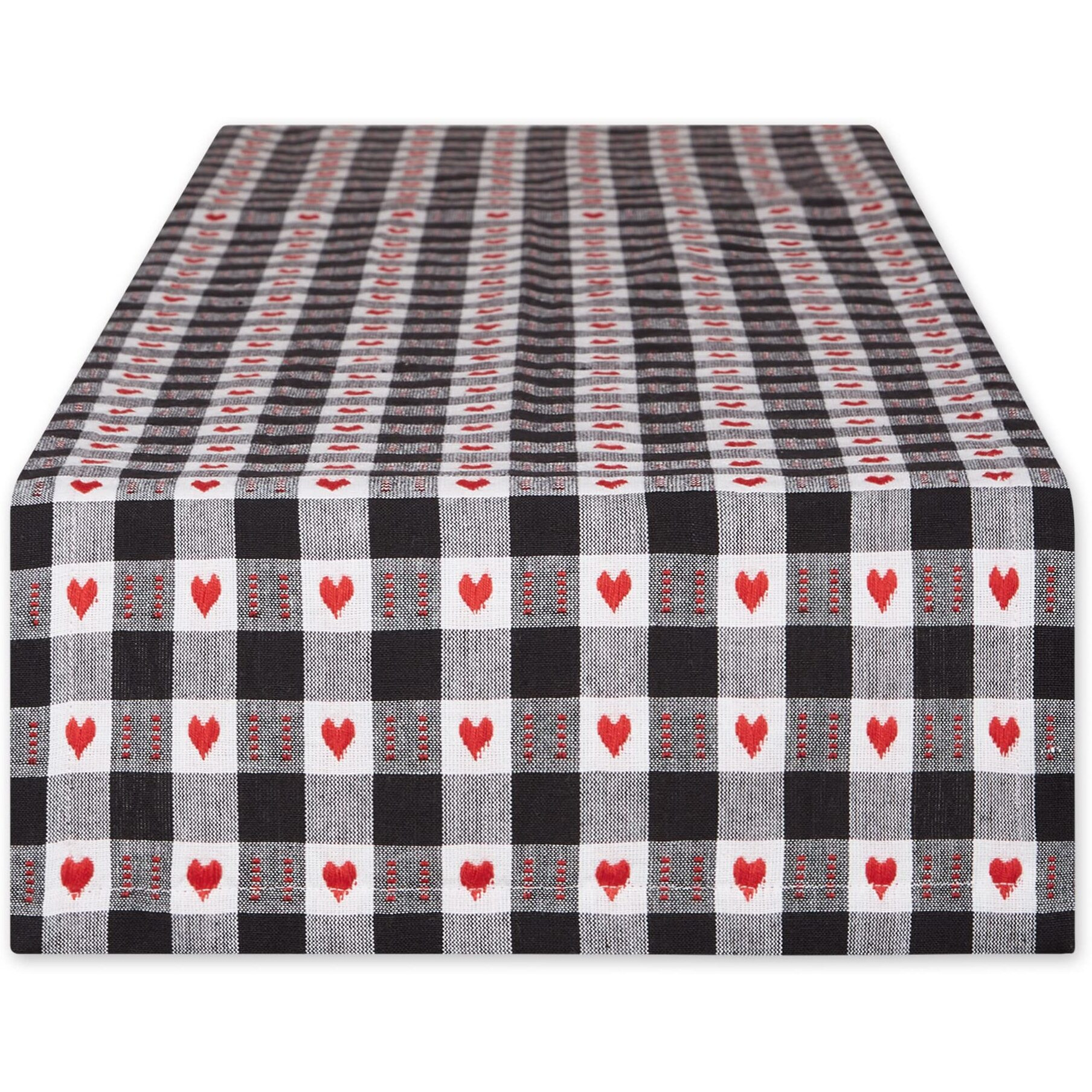 HEARTS DOBBY CHECK TABLE RUNNER 14x72