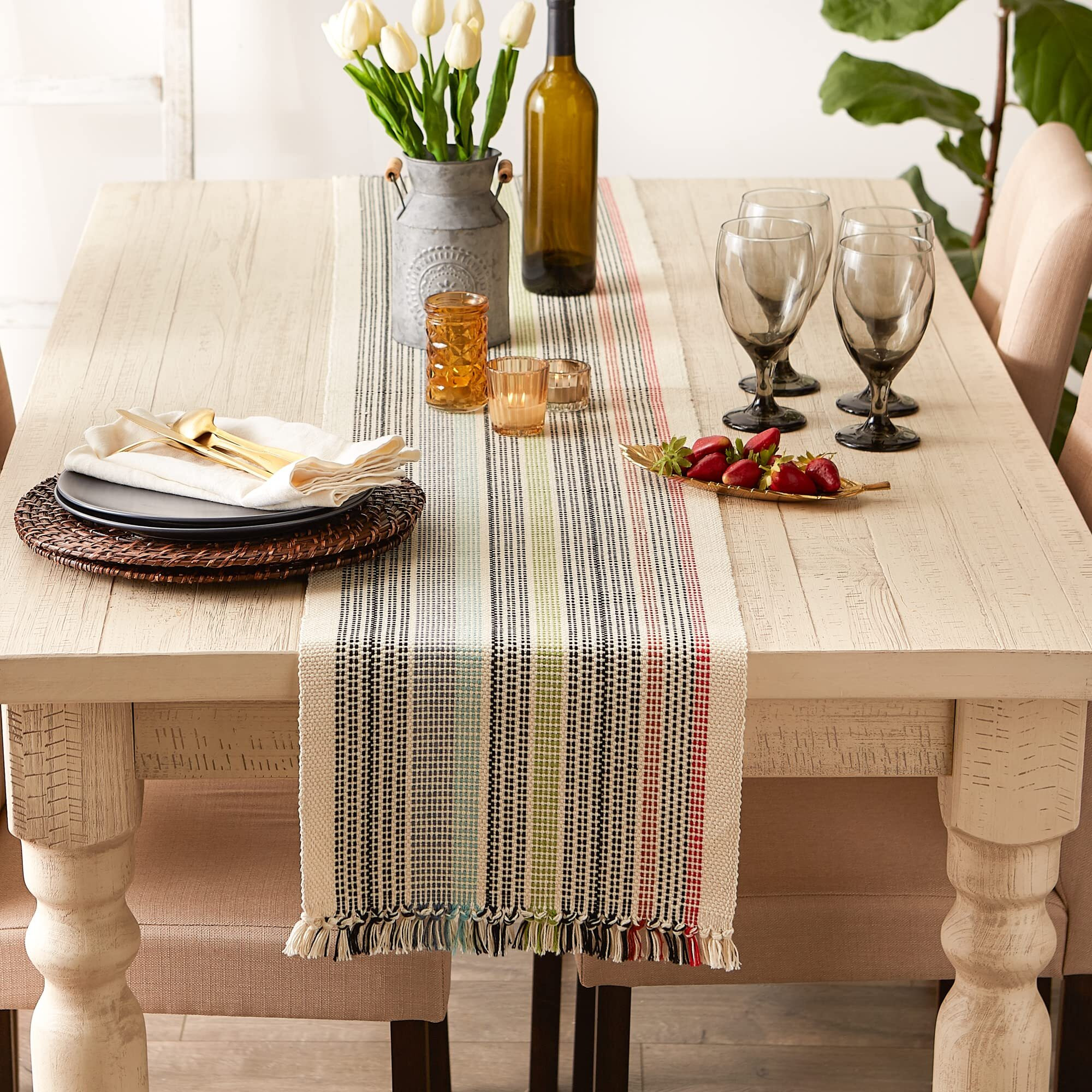 VARIEGATED MEDITERRANEAN FRINGE TABLE RUNNER 13x72