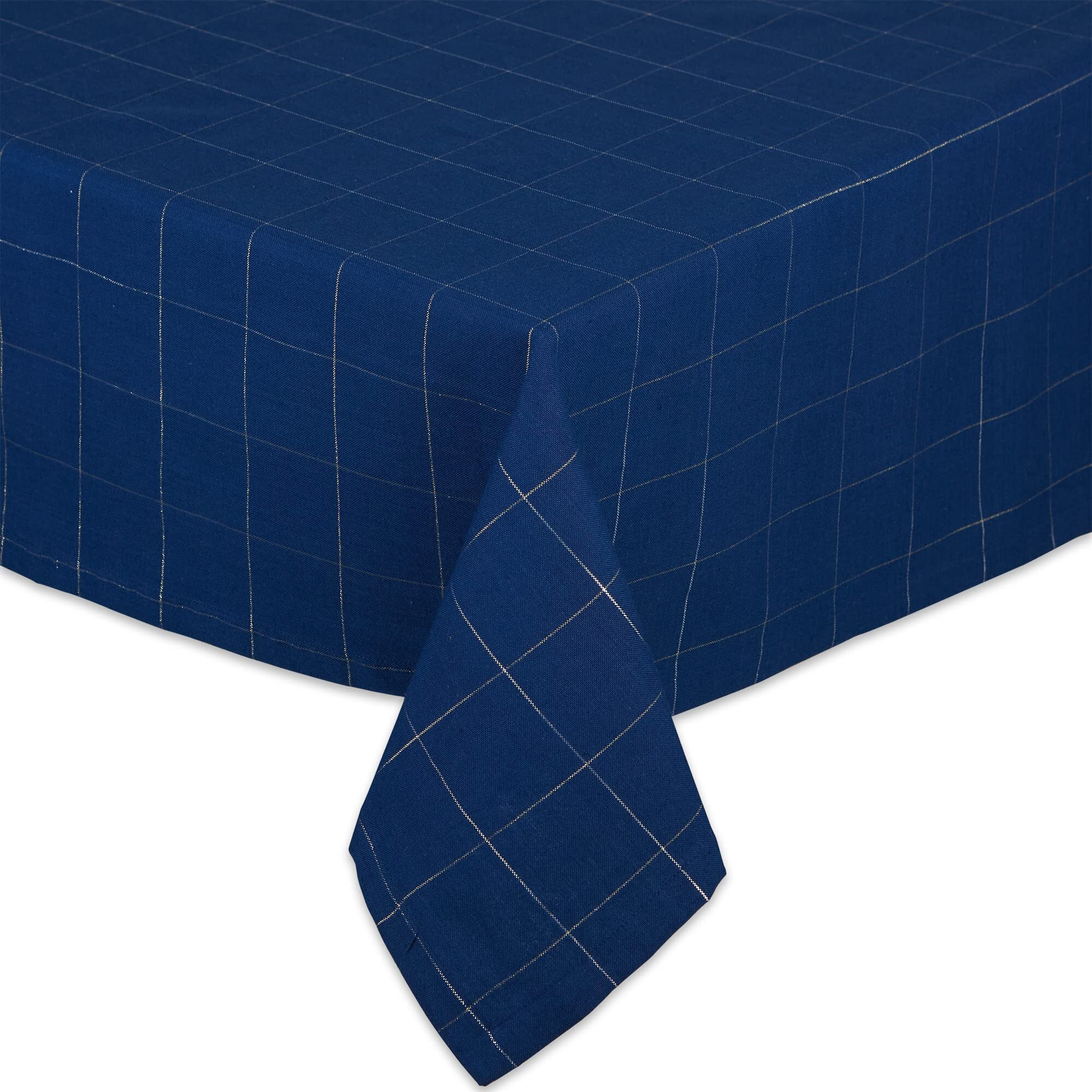 BLUE METALLIC WINDOWPANE TABLECLOTH 60x104