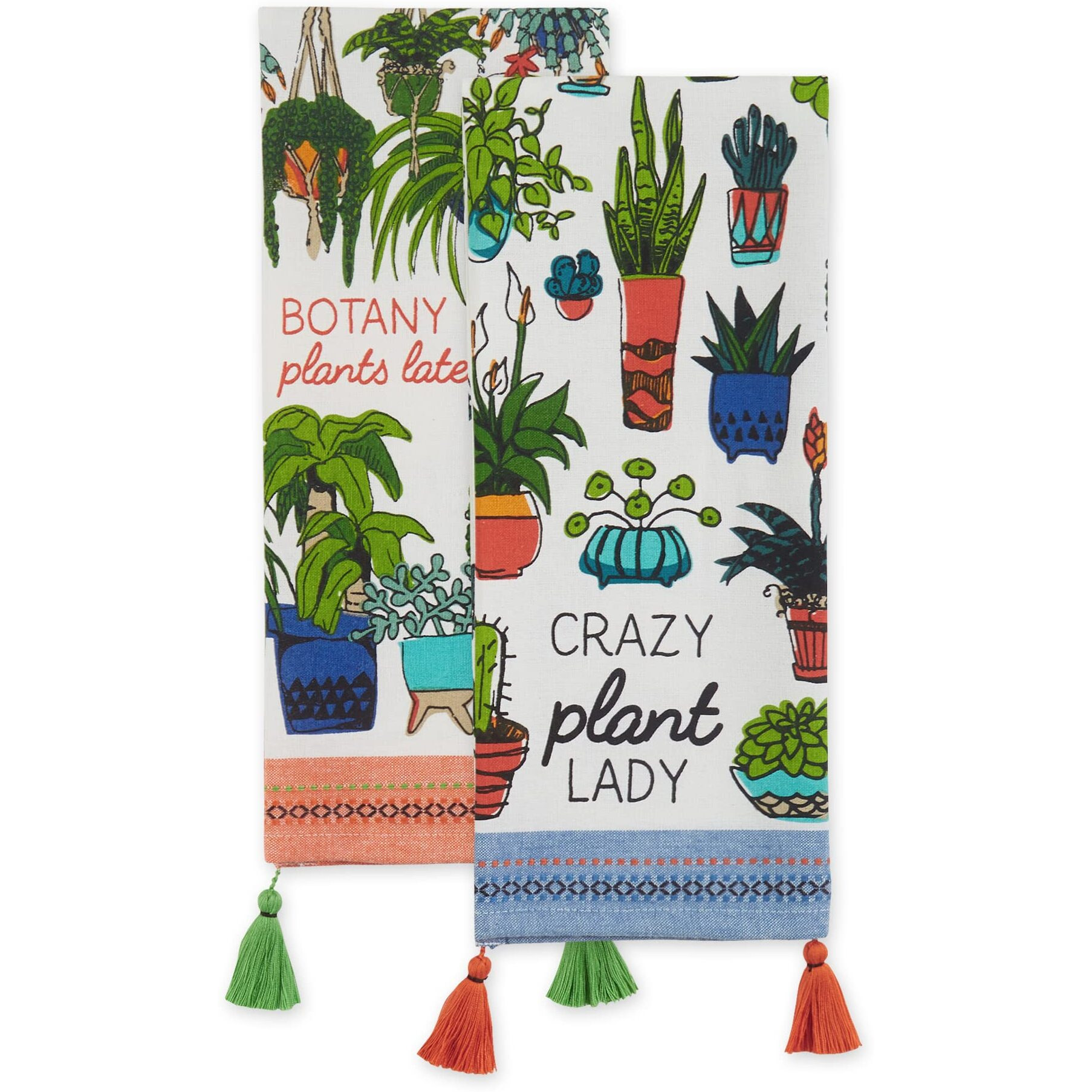 ASST CRAZY PLANT LADY PRINTED DISHTOWEL SET/2